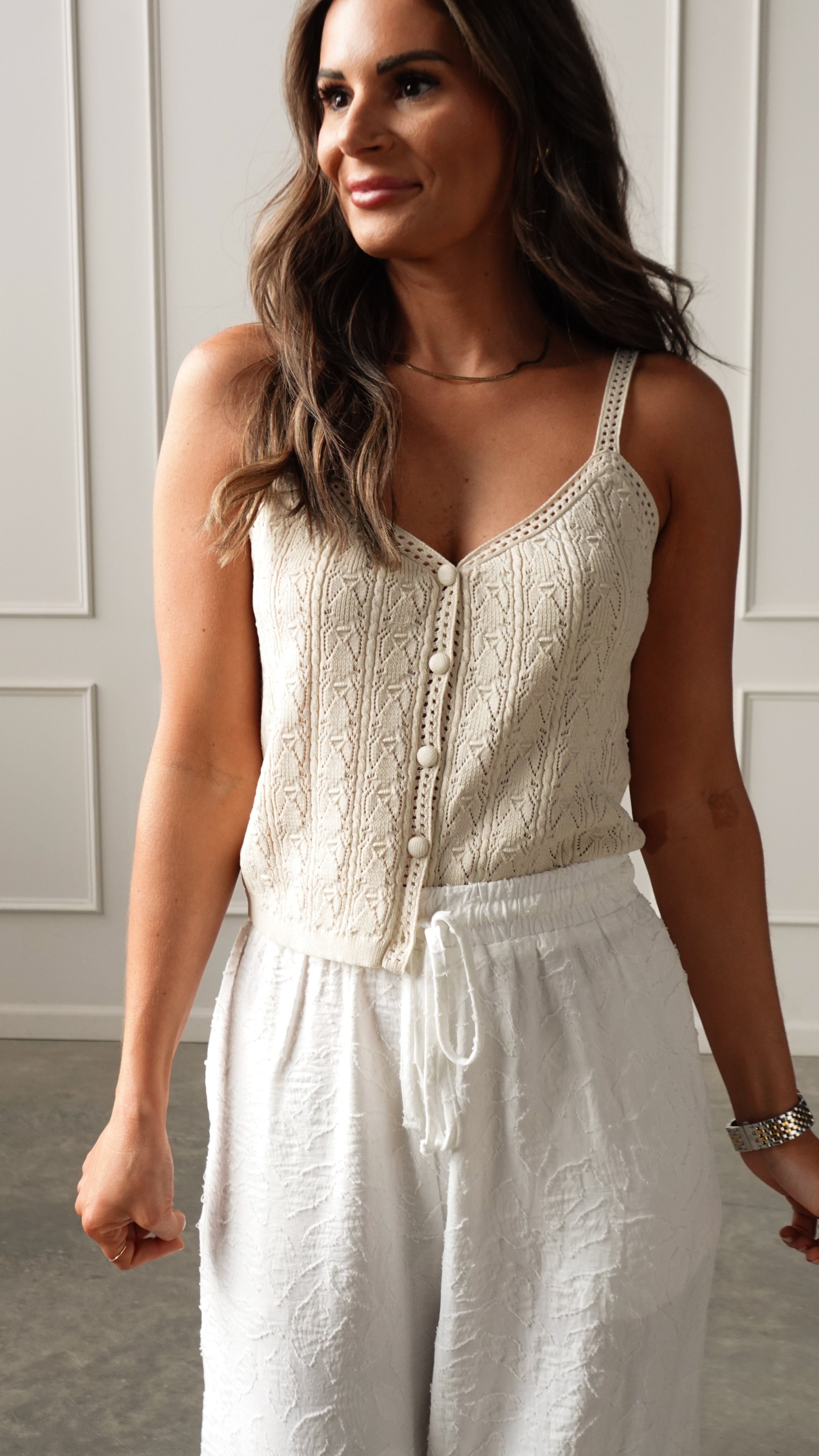 Cream Pointelle Knit Top | Elegant Women's Fashion by coolavocek