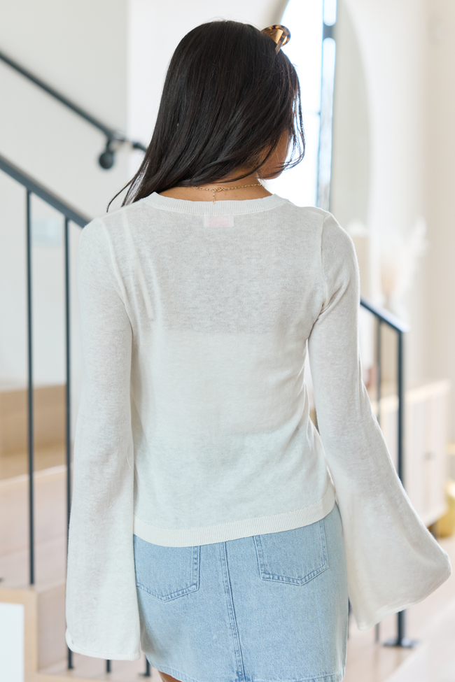 Deanna Cream Bell Sleeve Knit Top | Elegant Women's Fashion by coolavocek