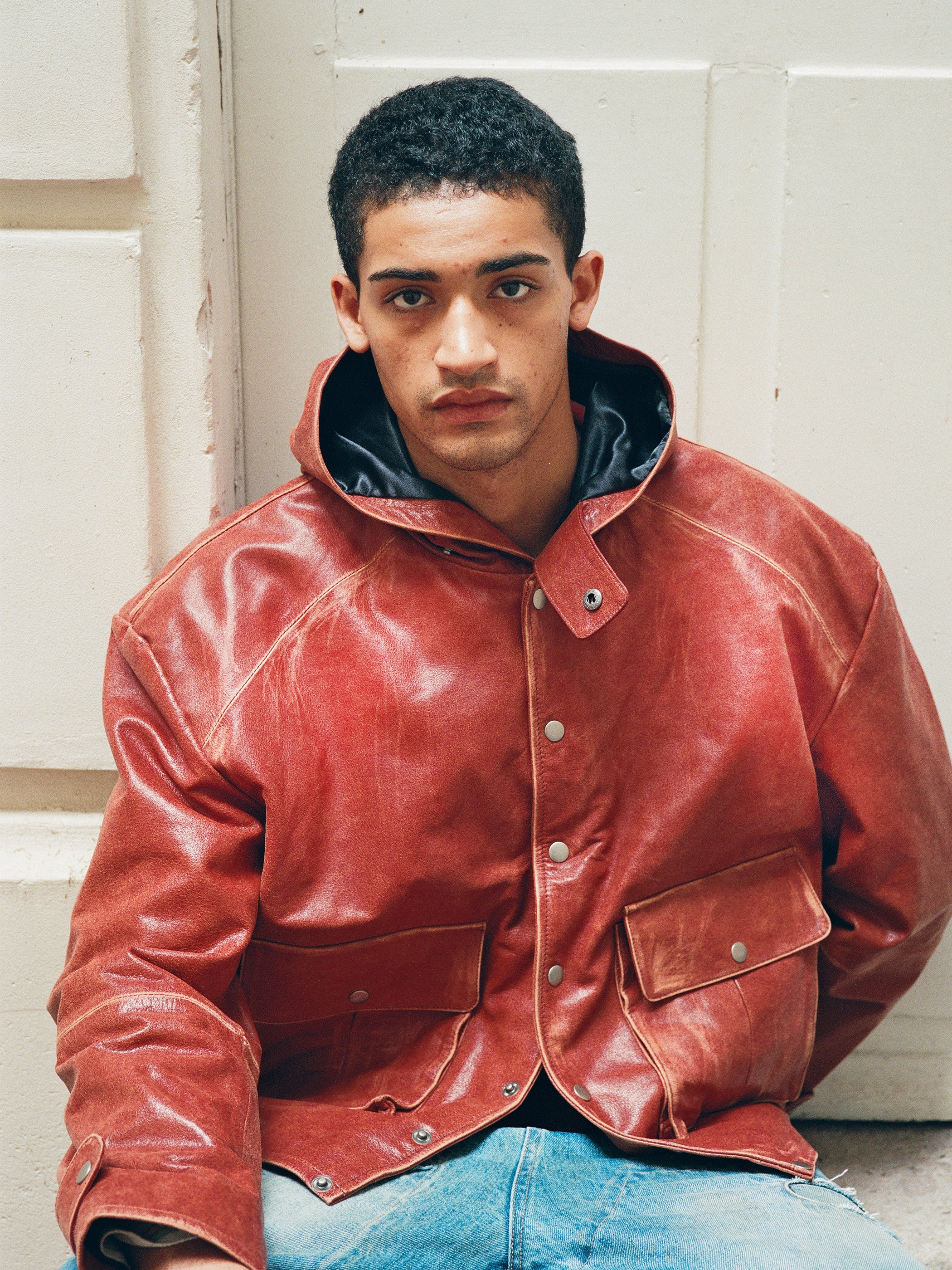 Distressed Leather Pocket Hoodie | Modern Menswear by yycbvcnbmmnbm