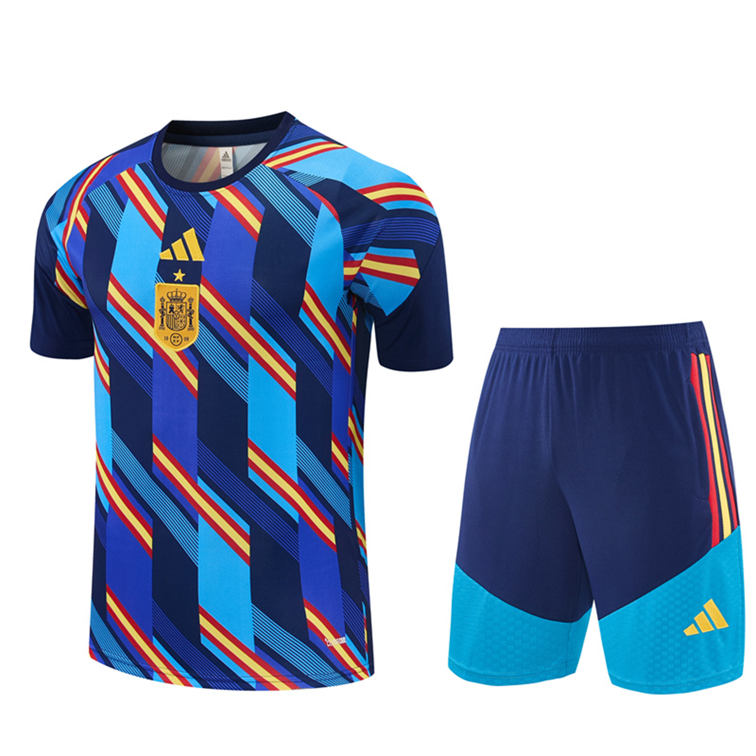 AlphaJersey-Spain 2026 Short-Sleeve Training Set - Royal Blue And Yellow Top & Royal Blue Shorts
