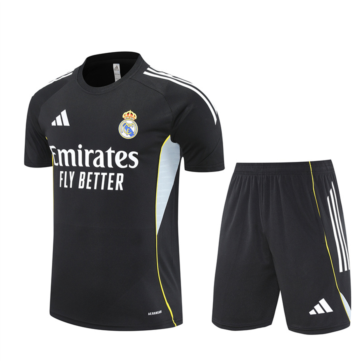 AlphaJersey-Real Madrid 25-26 Short-Sleeve Training Set - Yellow Line Black Top and Black Shorts