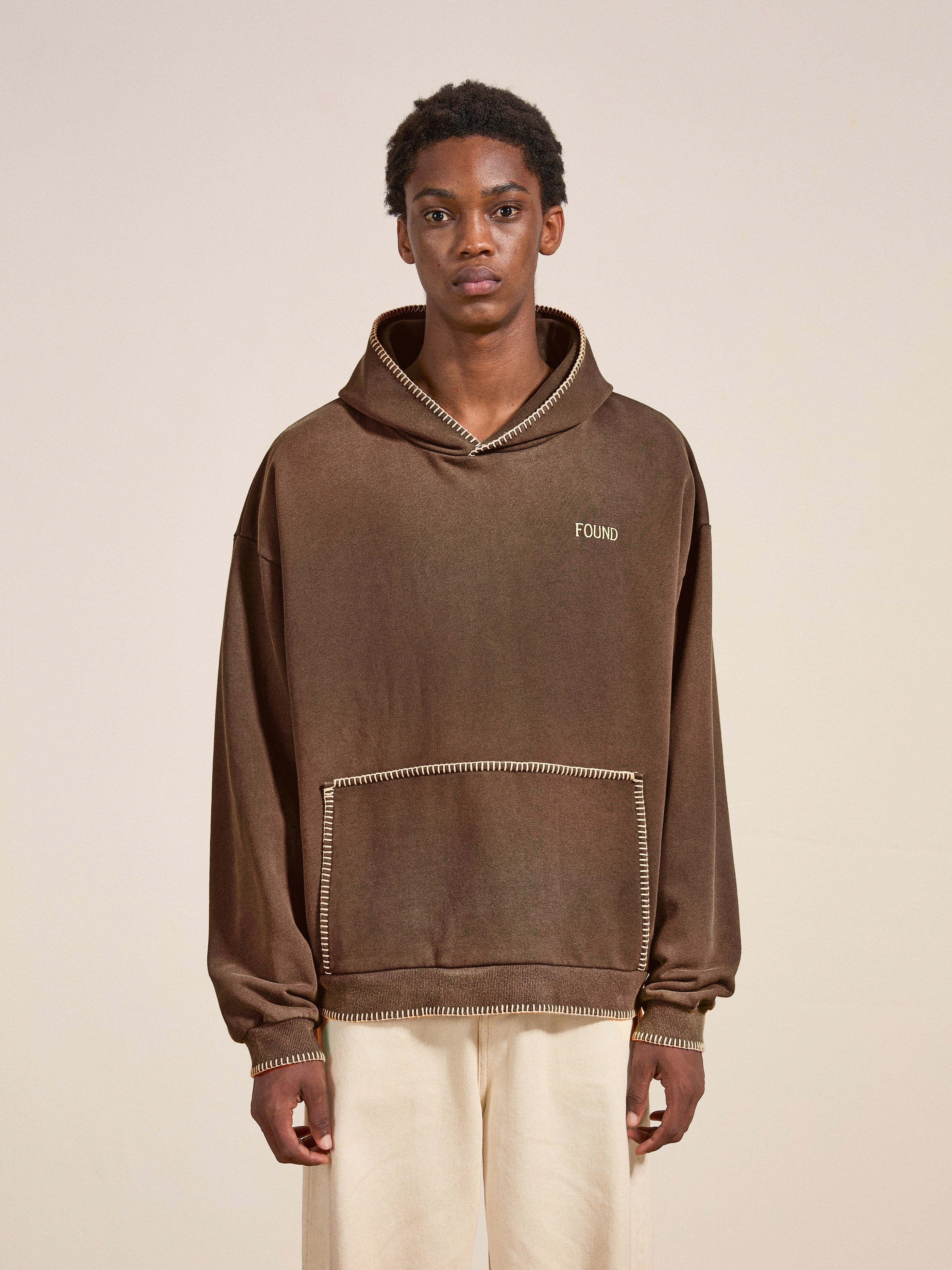 Stitched Border Distressed Logo Hoodie | Modern Menswear by yycbvcnbmmnbm