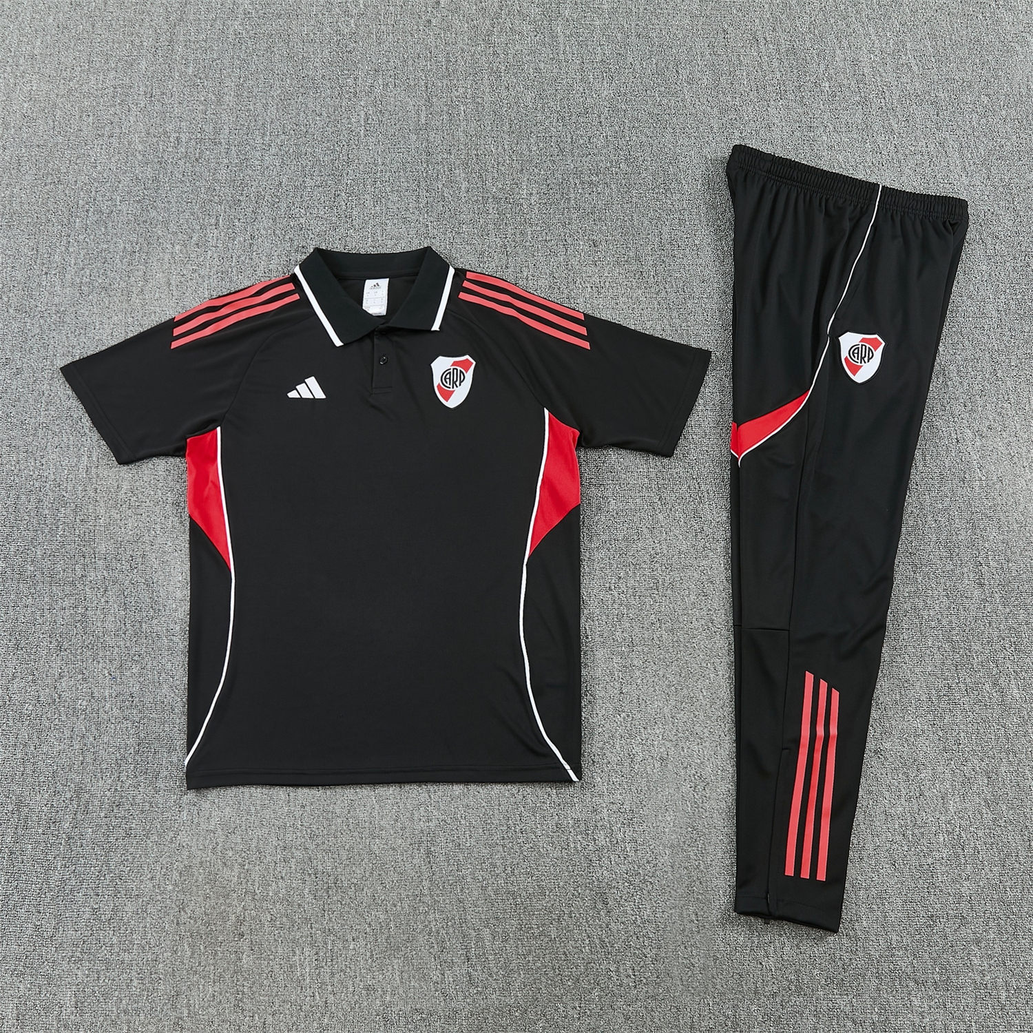 AlphaJersey-River Plate 25-26 POLO Short-Sleeve Training Set - Black Top and Black Pants