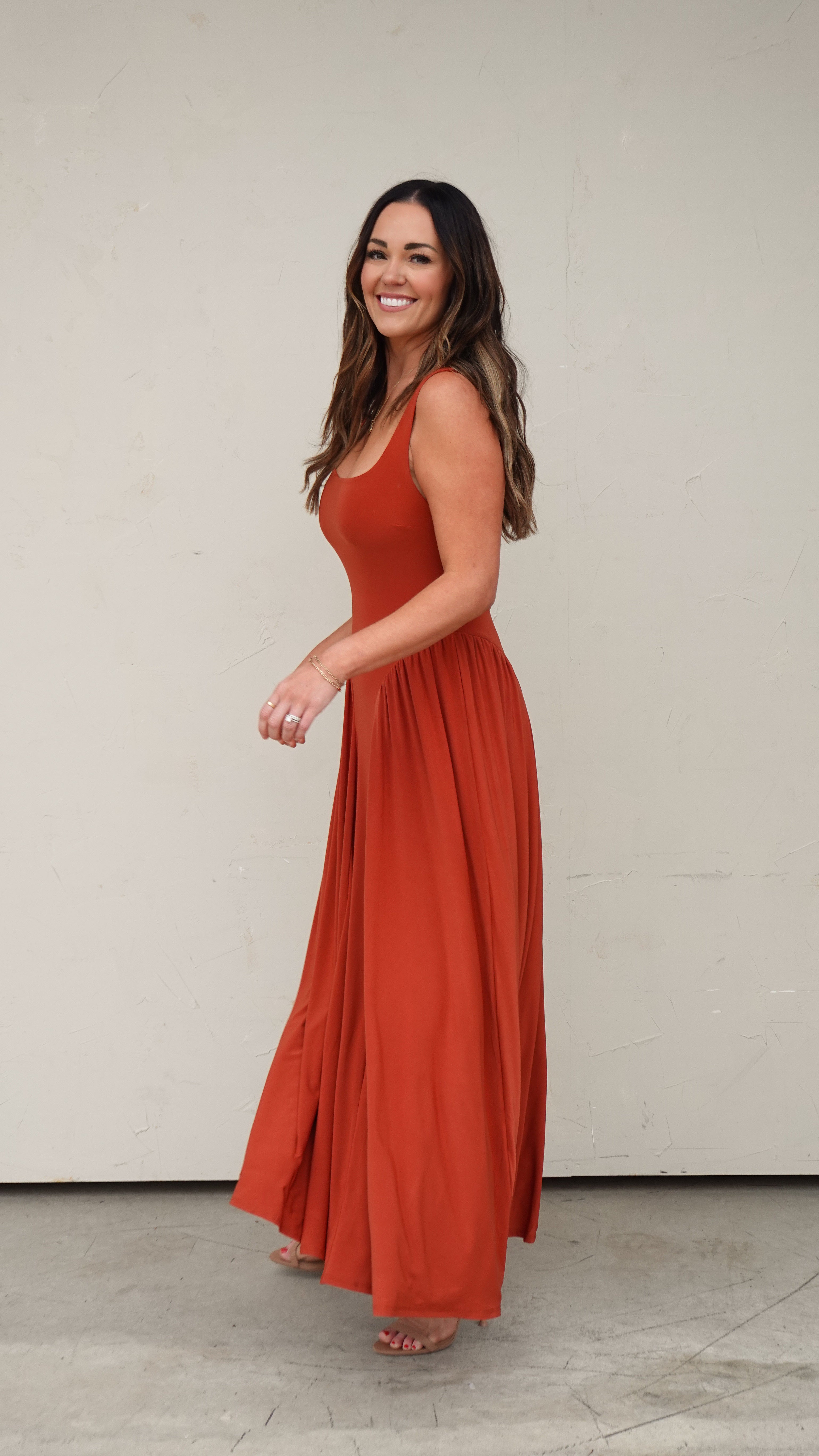 Rust Draped Maxi Dress | Elegant Women's Fashion by coolavocek