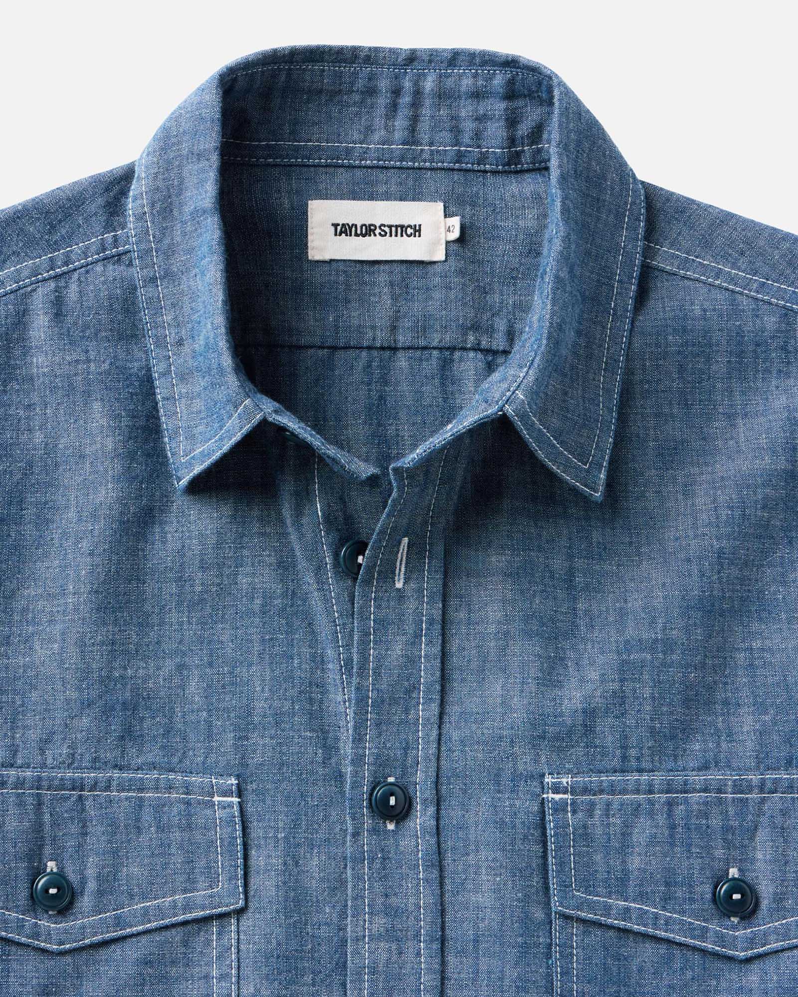 The Short Sleeve Crew Shirt in Washed Indigo Chambray | Modern Menswear by yycbvcnbmmnbm