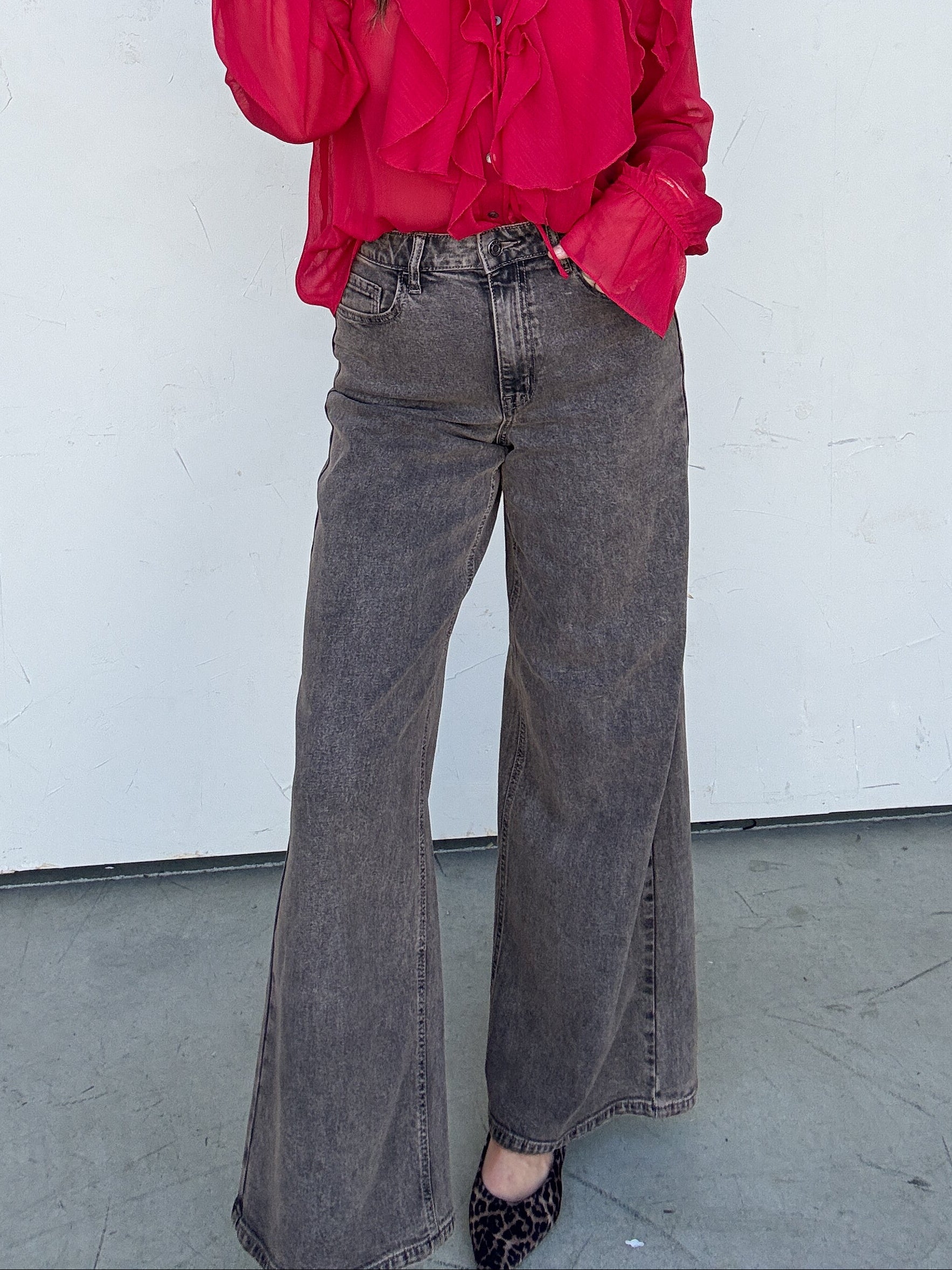 Washed Brown Wide Leg Denim | Elegant Women's Fashion by coolavocek