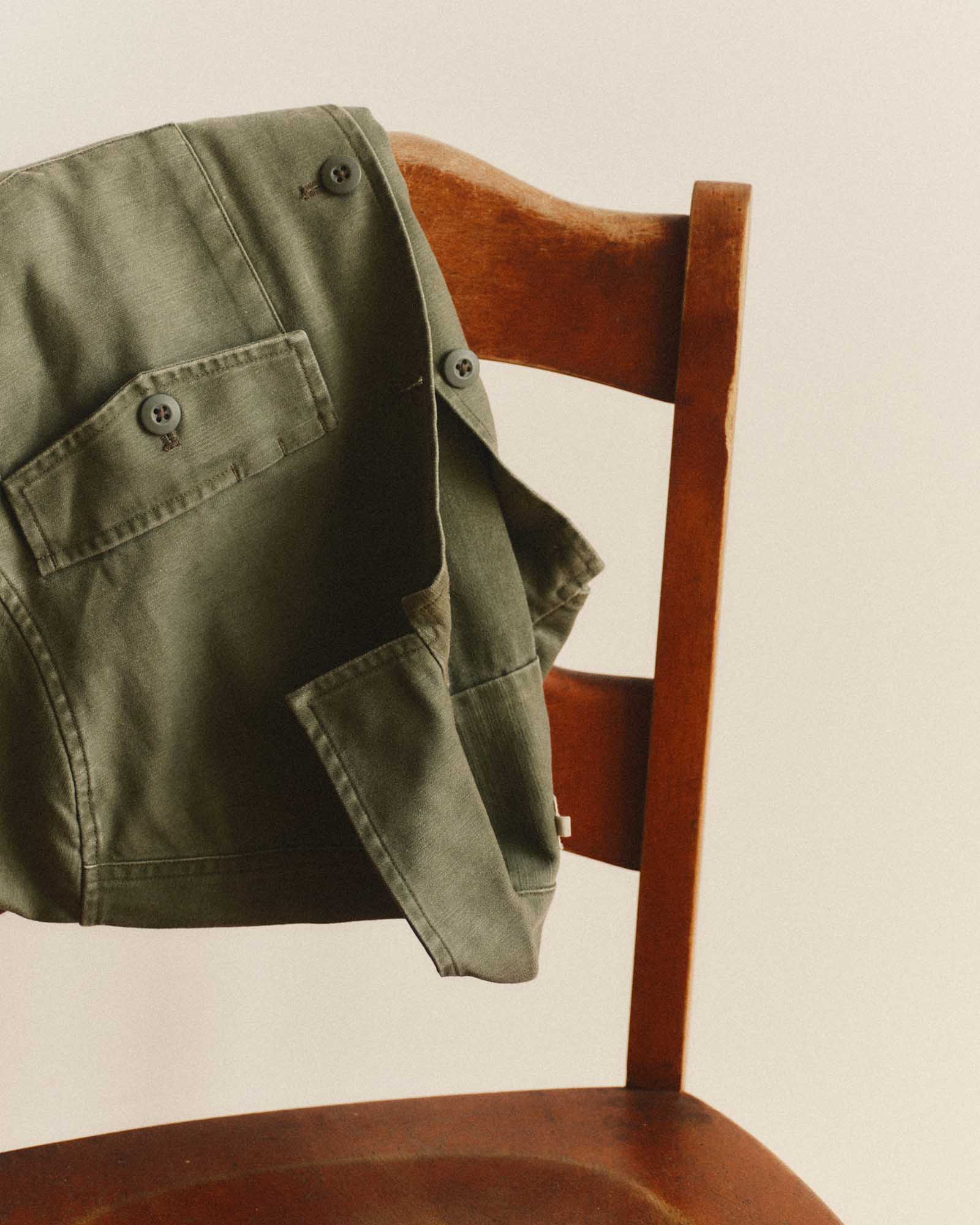 The Short Sleeve Surplus Shirt in Field Olive Reverse Sateen | Modern Menswear by yycbvcnbmmnbm