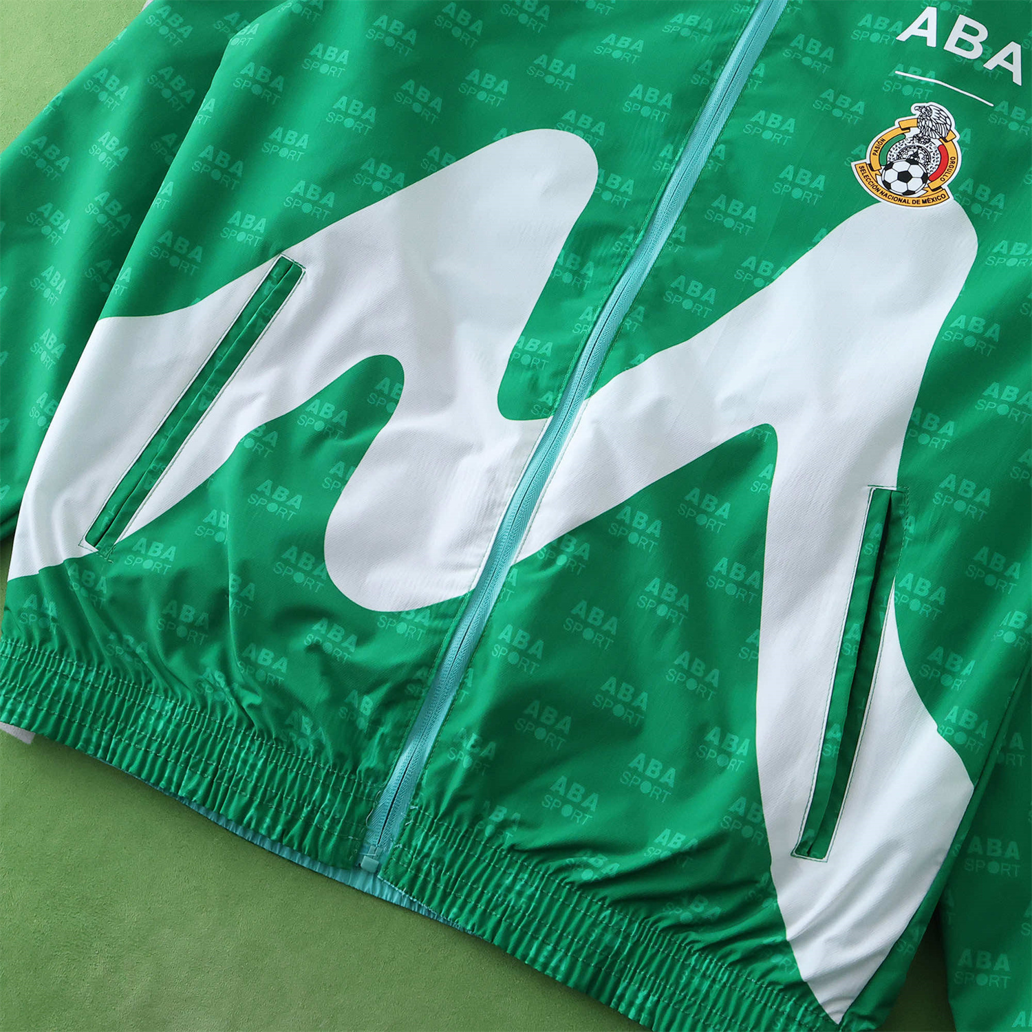 AlphaJersey-Retro Mexico 1995 Retro Style Double Sided Reversible Windbreaker - Green & Blue