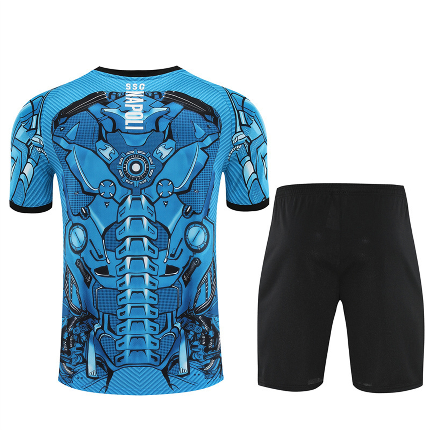 AlphaJersey-Napoli 25-26 Short-Sleeve Training Set - Blue Mecha Top & Black Shorts