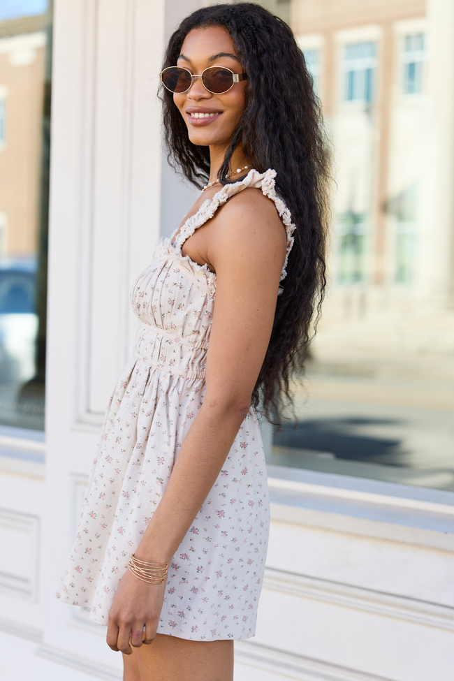 Out West Beige Printed Denim Romper Dress | Elegant Women's Fashion by coolavocek