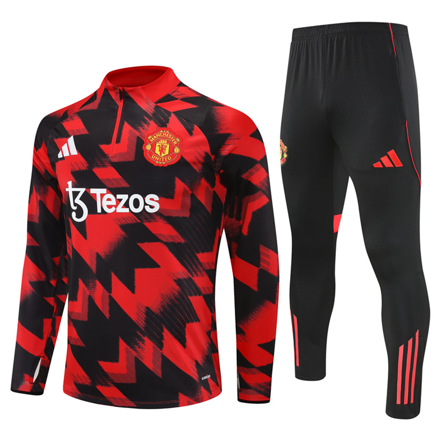 AlphaJersey-Manchester United 25-26 Long Sleeves Training Set - Red-Black Top & Black Pants