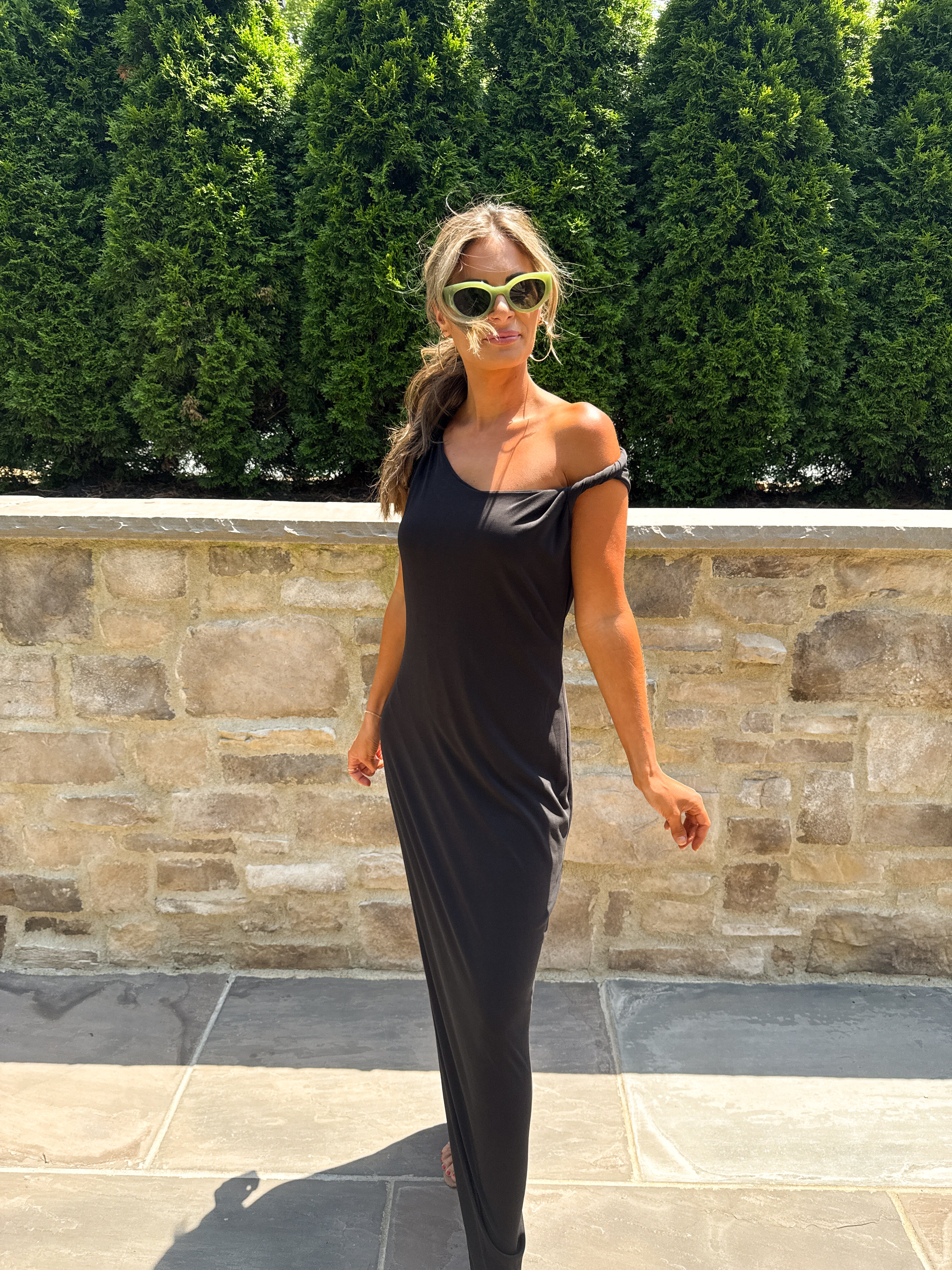 Black Maxi Dress with Twist Straps | Elegant Women's Fashion by coolavocek