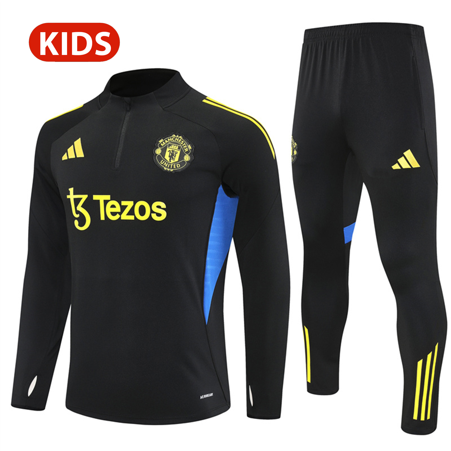 AlphaJersey-Manchester United 25-26 Kid Long Sleeves Training Set - Black Top & Black Pants