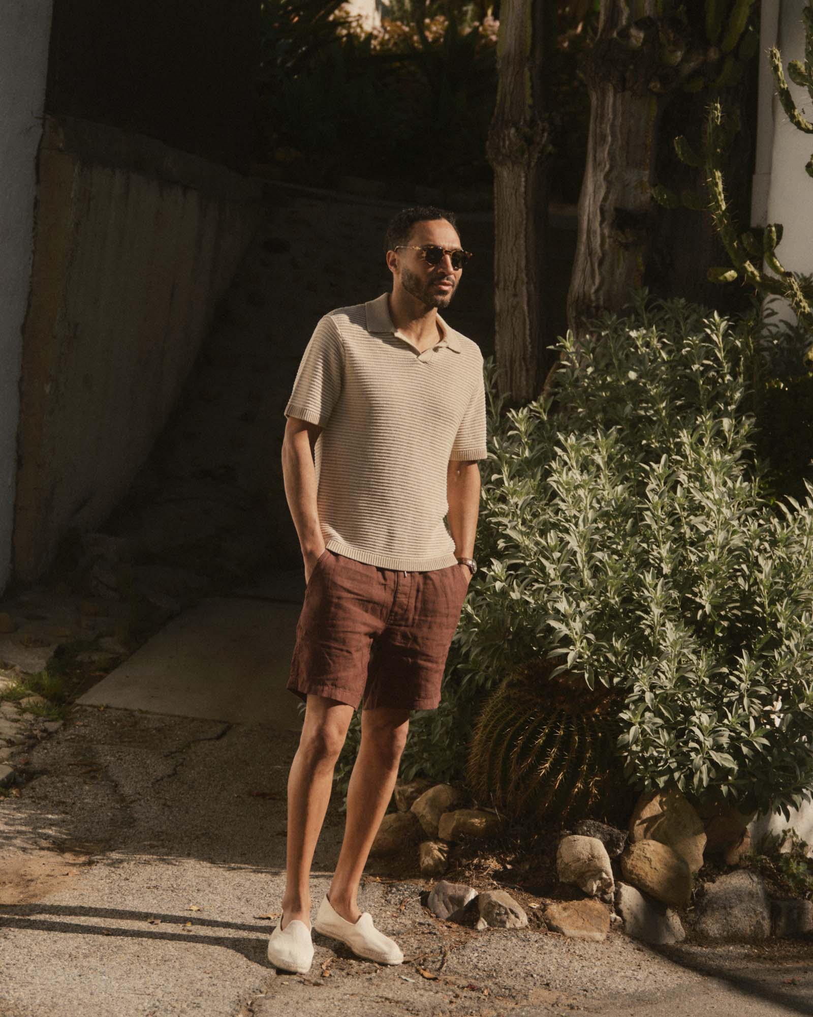 The Valencia Sweater Polo in Sand Stripe | Modern Menswear by yycbvcnbmmnbm