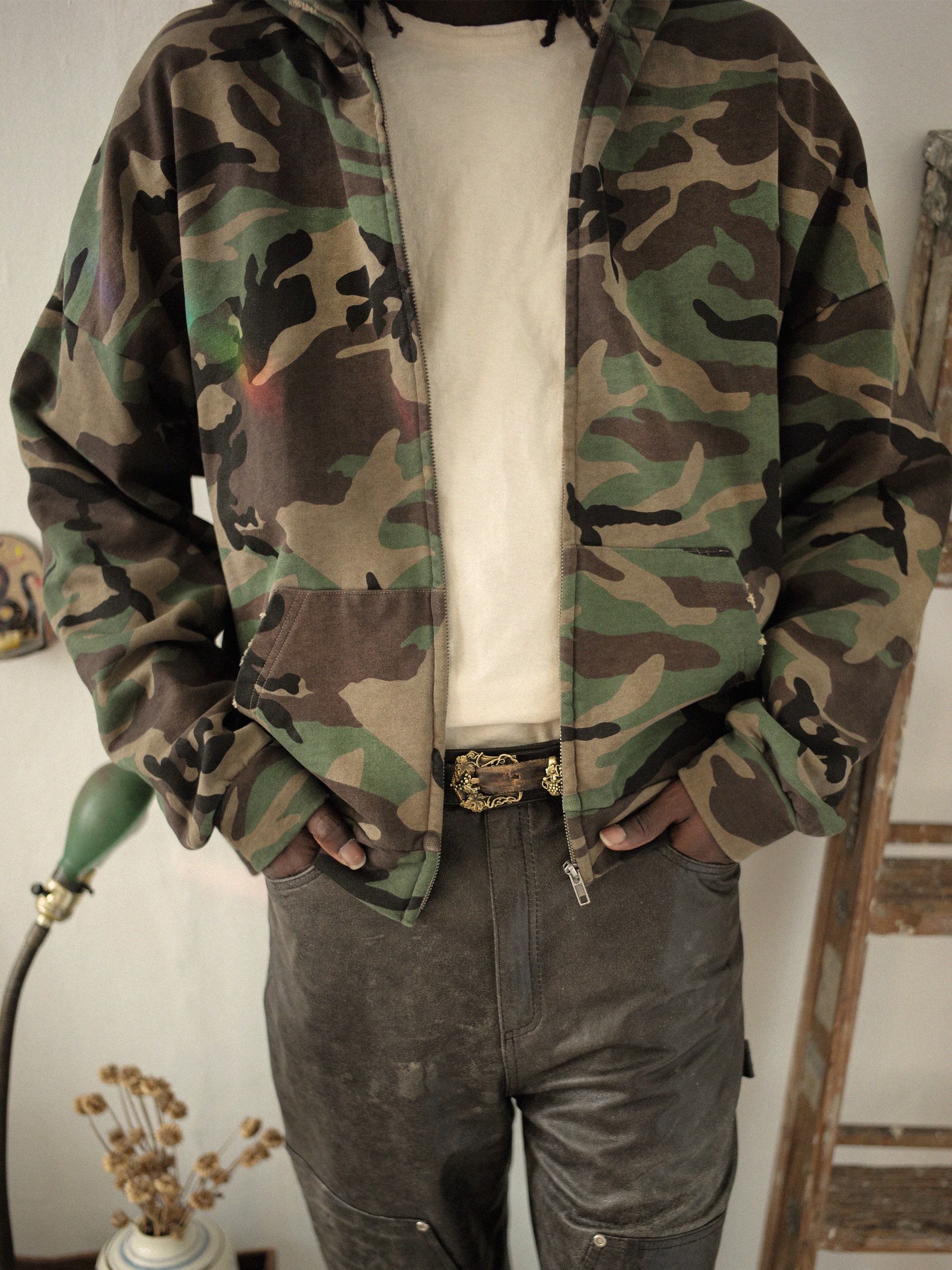 Washed Camouflage Zip Hoodie | Modern Menswear by yycbvcnbmmnbm