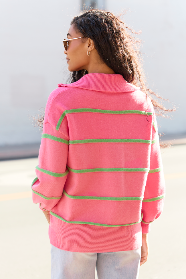 Sunday Stripe Club Pink And Green Quarter Zip | Elegant Women's Fashion by coolavocek