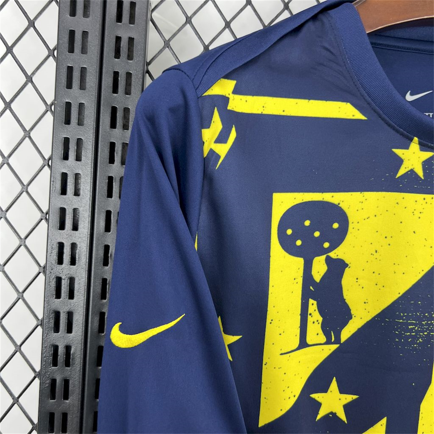 AlphaJersey-Atletico Madrid 25-26 Yellow Blue Stripes Pre-Match Training Long Sleeves Jersey - Fans Version
