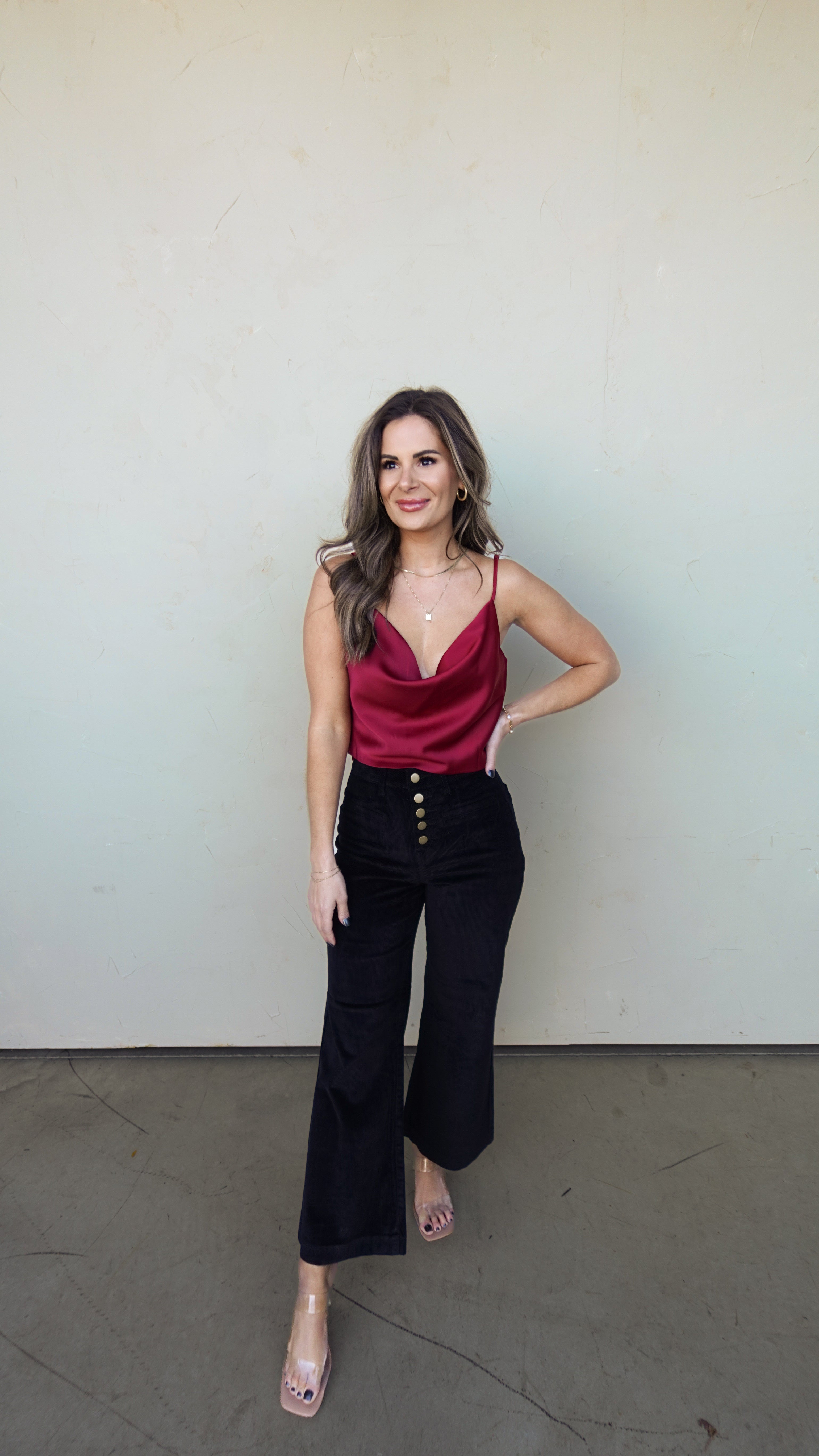 Burgundy Satin Cowl Neck Tank | Elegant Women's Fashion by coolavocek