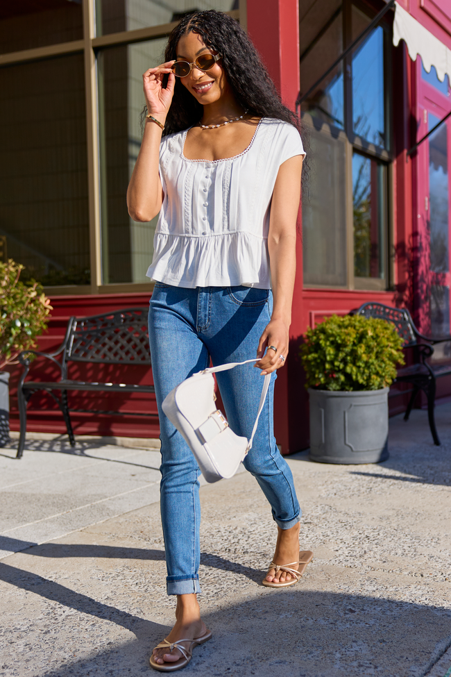 Ellison Ivory Buttoned Babydoll Top | Elegant Women's Fashion by coolavocek