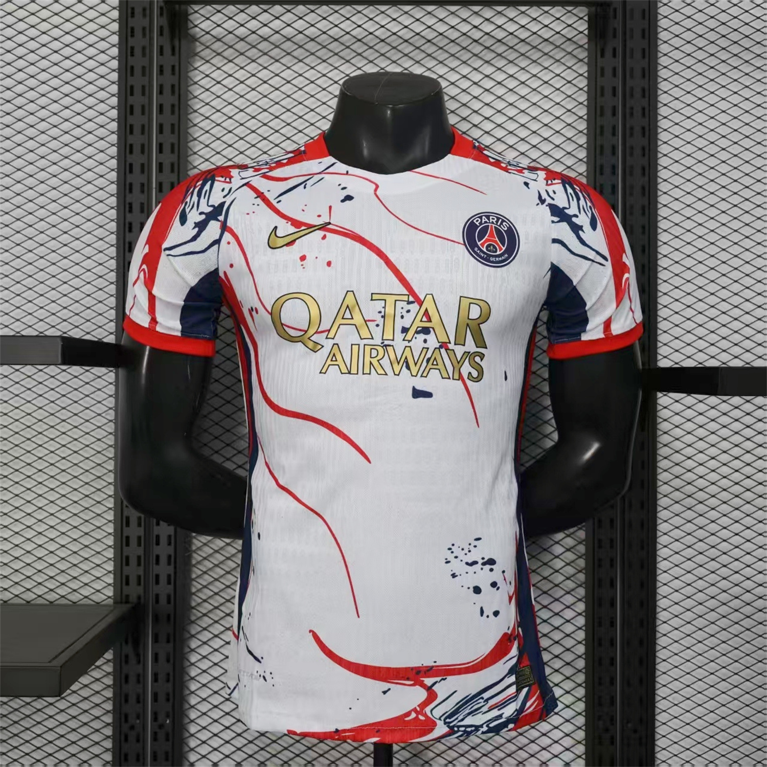 AlphaJersey-Paris Saint-Germain PSG 25-26 Red And Blue Lines White Special Jersey - Player Version