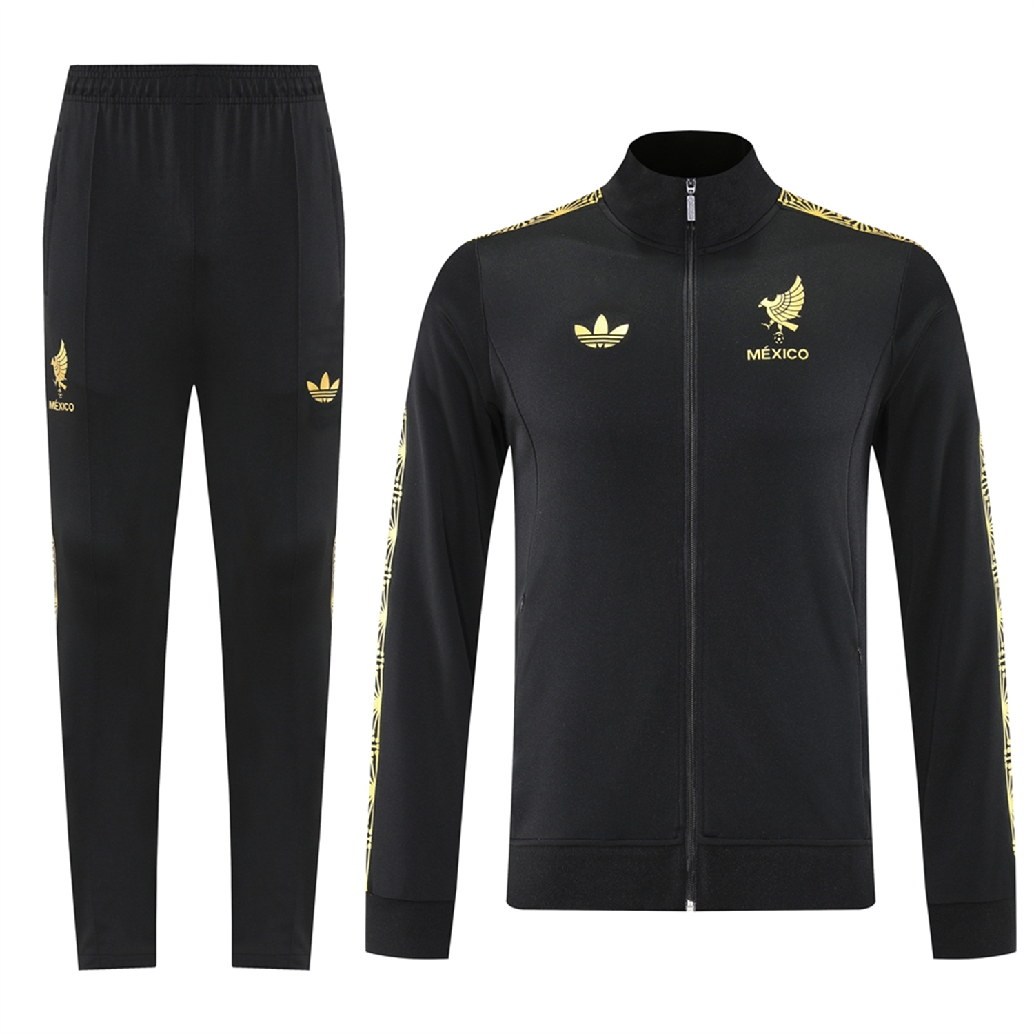 AlphaJersey-Kids Mexico 2025 Gold Cup Kids Jacket Training Tracksuit - Black Top & Pants