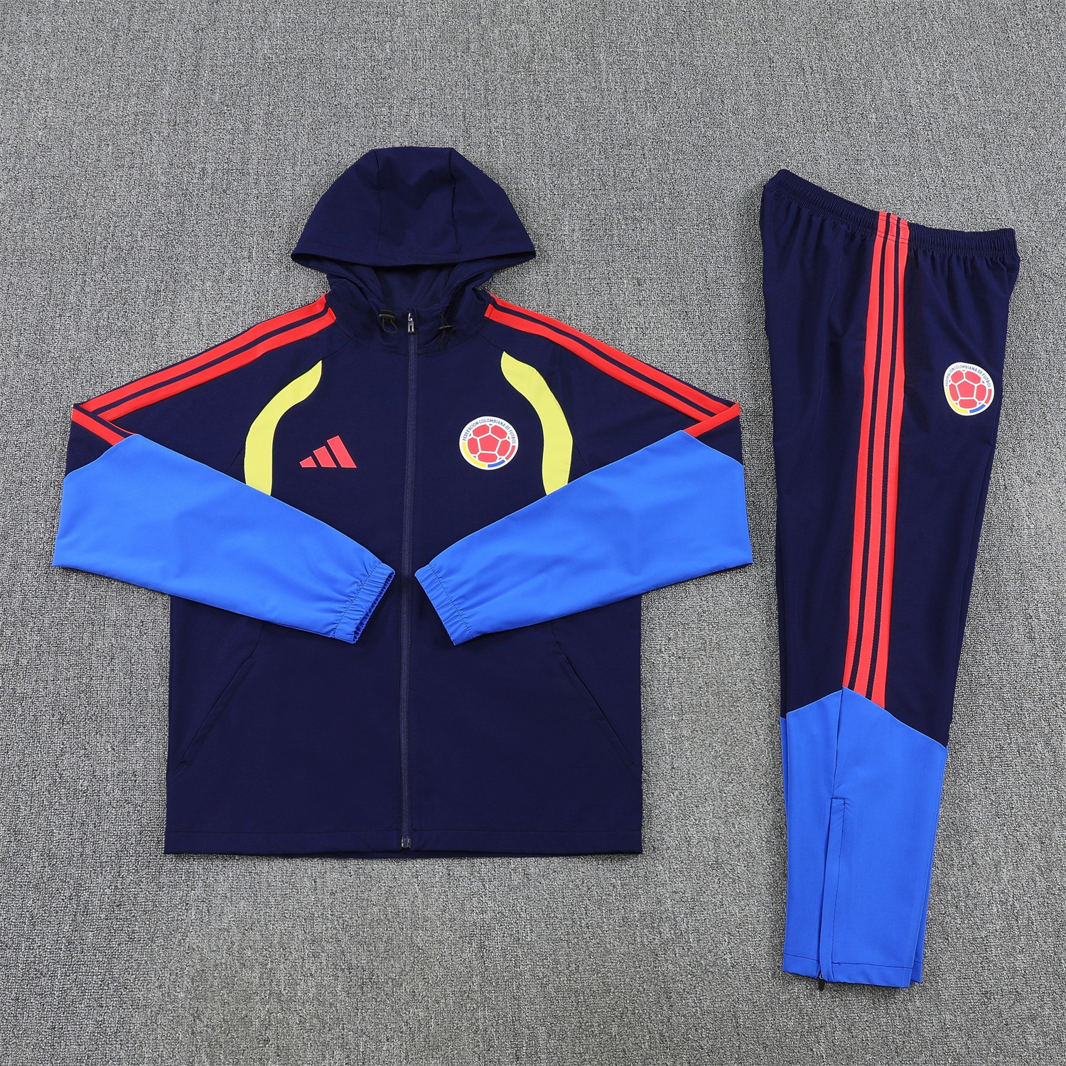AlphaJersey-Colombia 2026 Hooded Windbreaker Training Set - Dark Blue and Pants