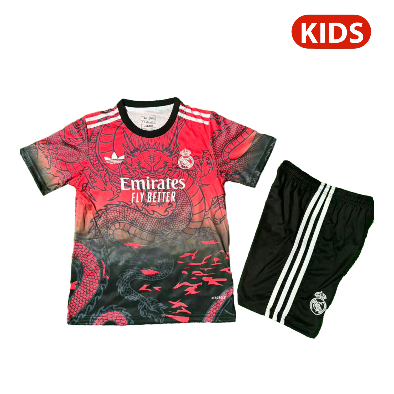 AlphaJersey-Real Madrid 25-26 Black Dragon Red Special Kids Kit