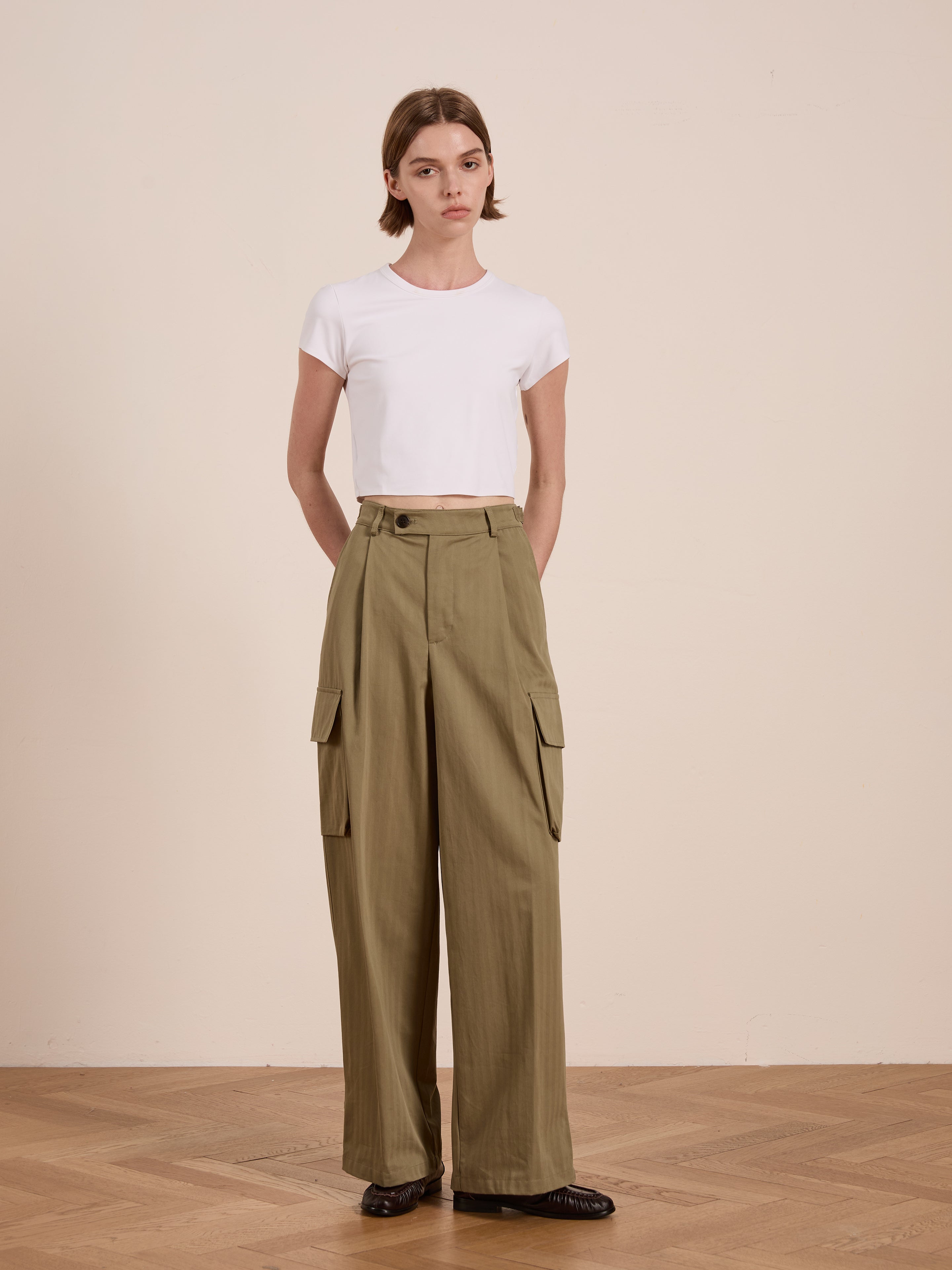 Hava Herringbone Pleated Cargo Trousers | Modern Menswear by yycbvcnbmmnbm