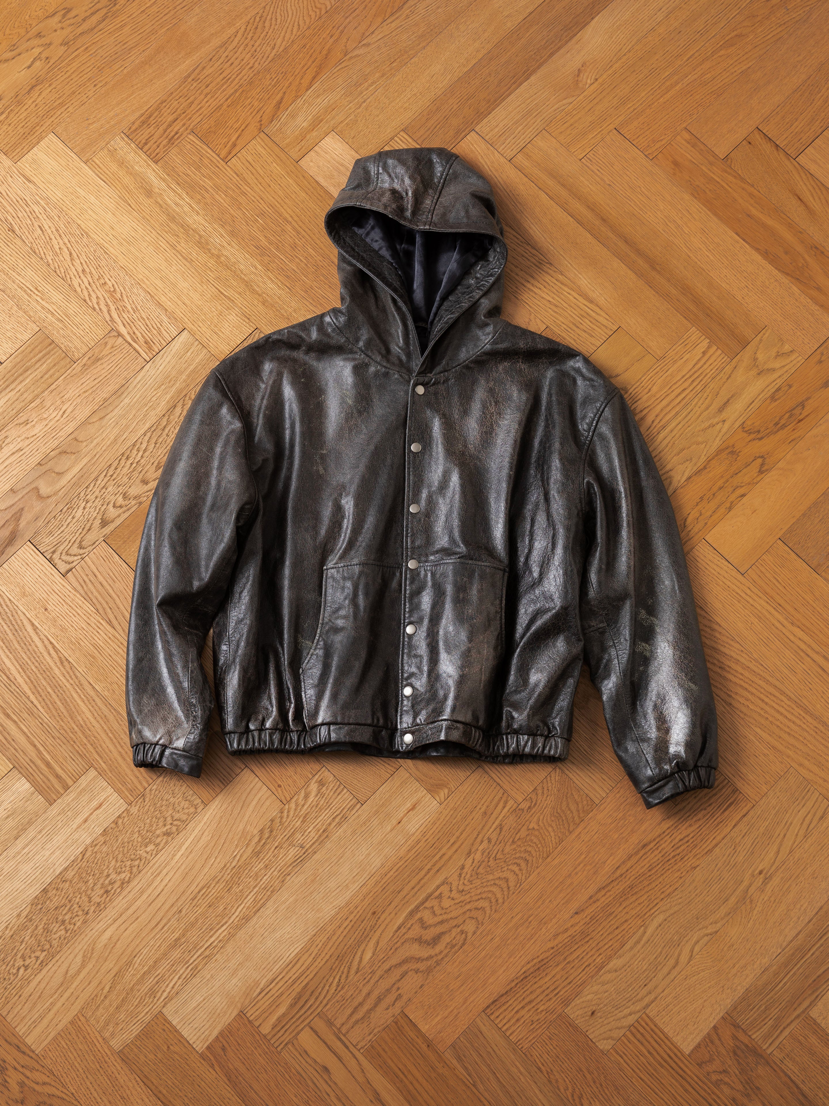 Distressed Genuine Leather Hoodie | Modern Menswear by yycbvcnbmmnbm