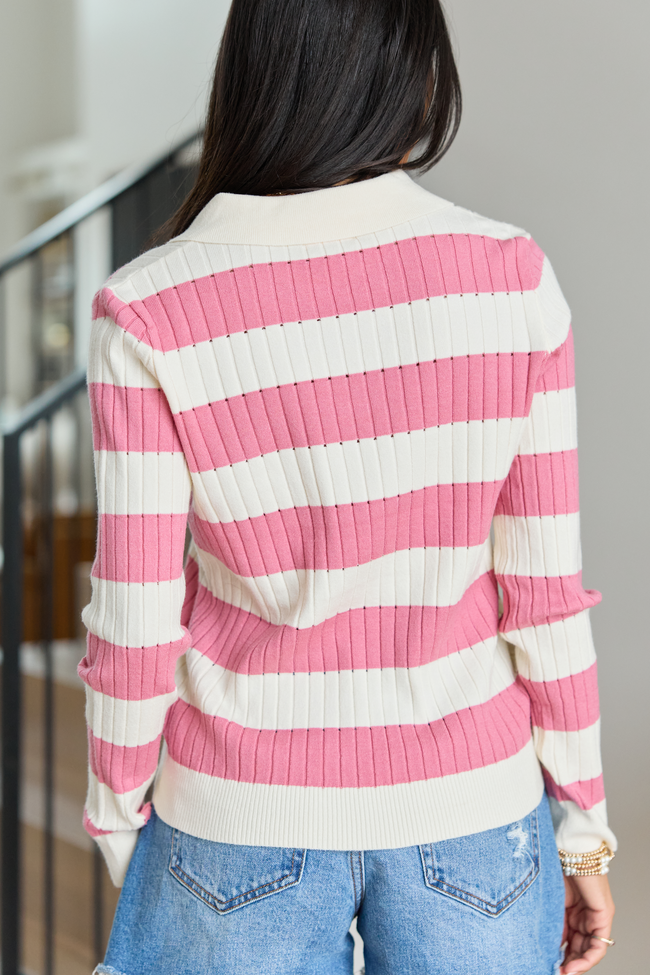 Hillary Pink Striped V-Neck Sweater | Elegant Women's Fashion by coolavocek