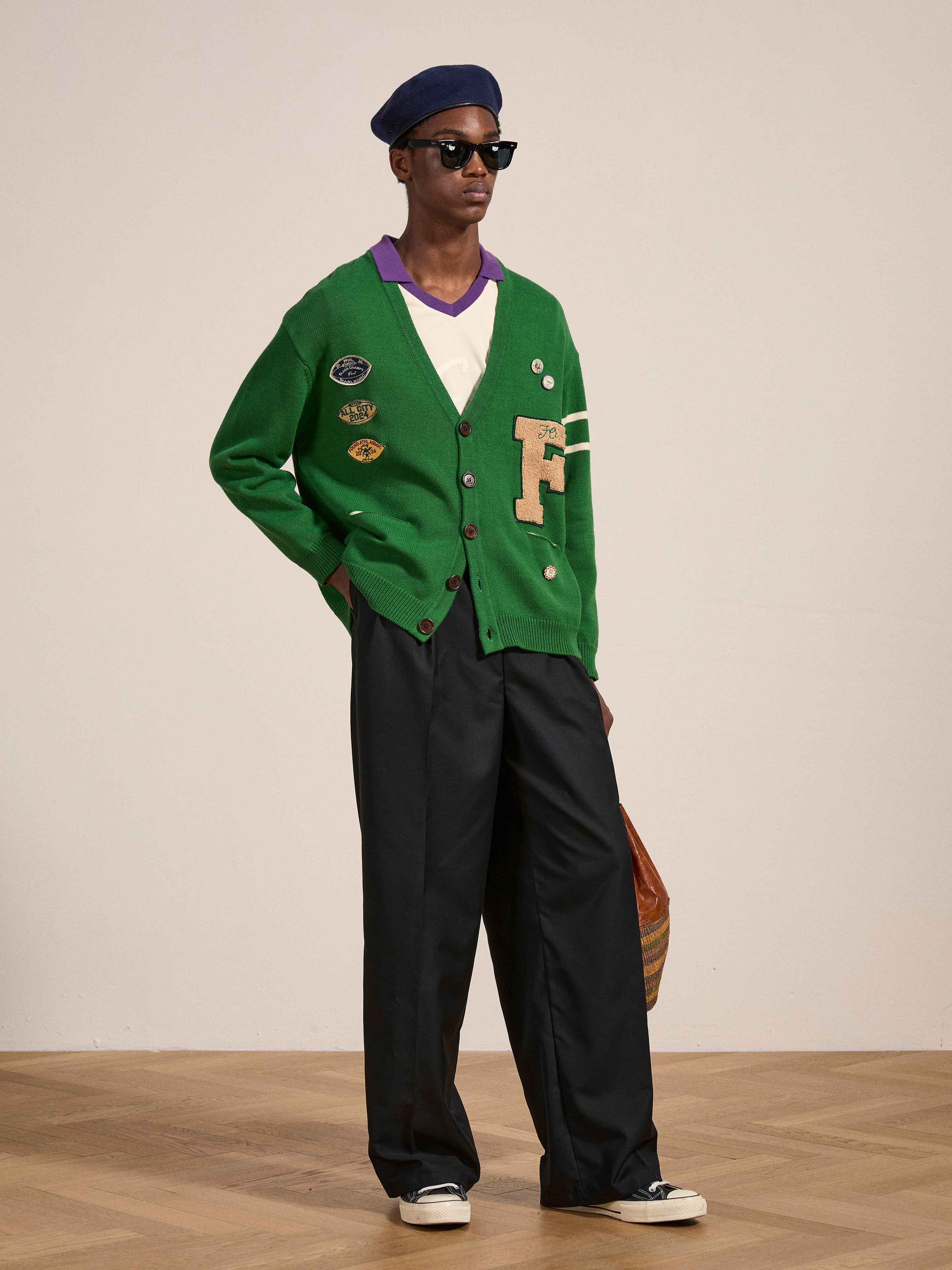 Pineneedle Varsity Knit Cardigan | Modern Menswear by yycbvcnbmmnbm