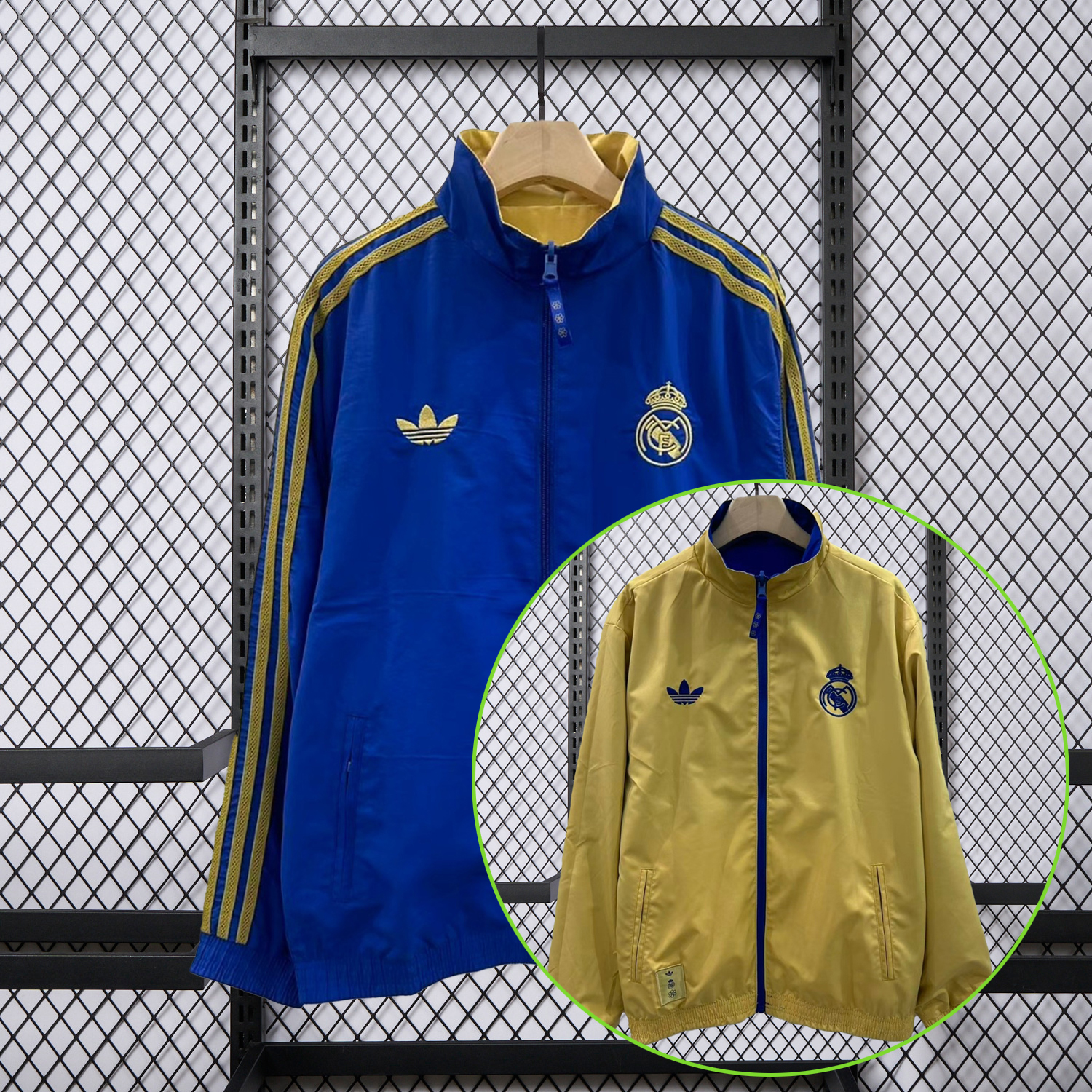 AlphaJersey-Real Madrid 25-26 Cultural Story Chinese Lucky Double Sided Windbreaker Jacket - Blue