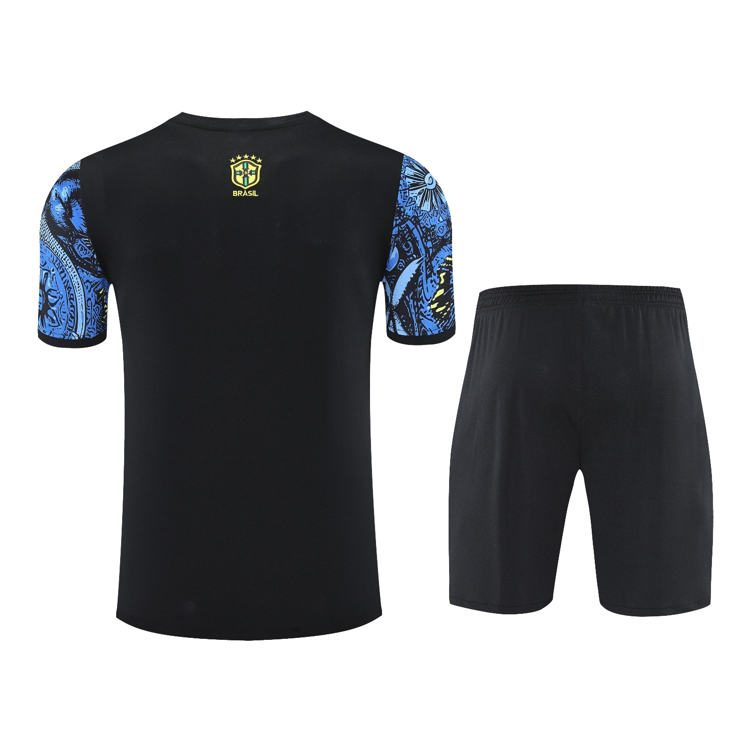AlphaJersey-Brazil 25-26 Blue Jesus Statue Short-Sleeve Training Set - Blue Top & Black Shorts