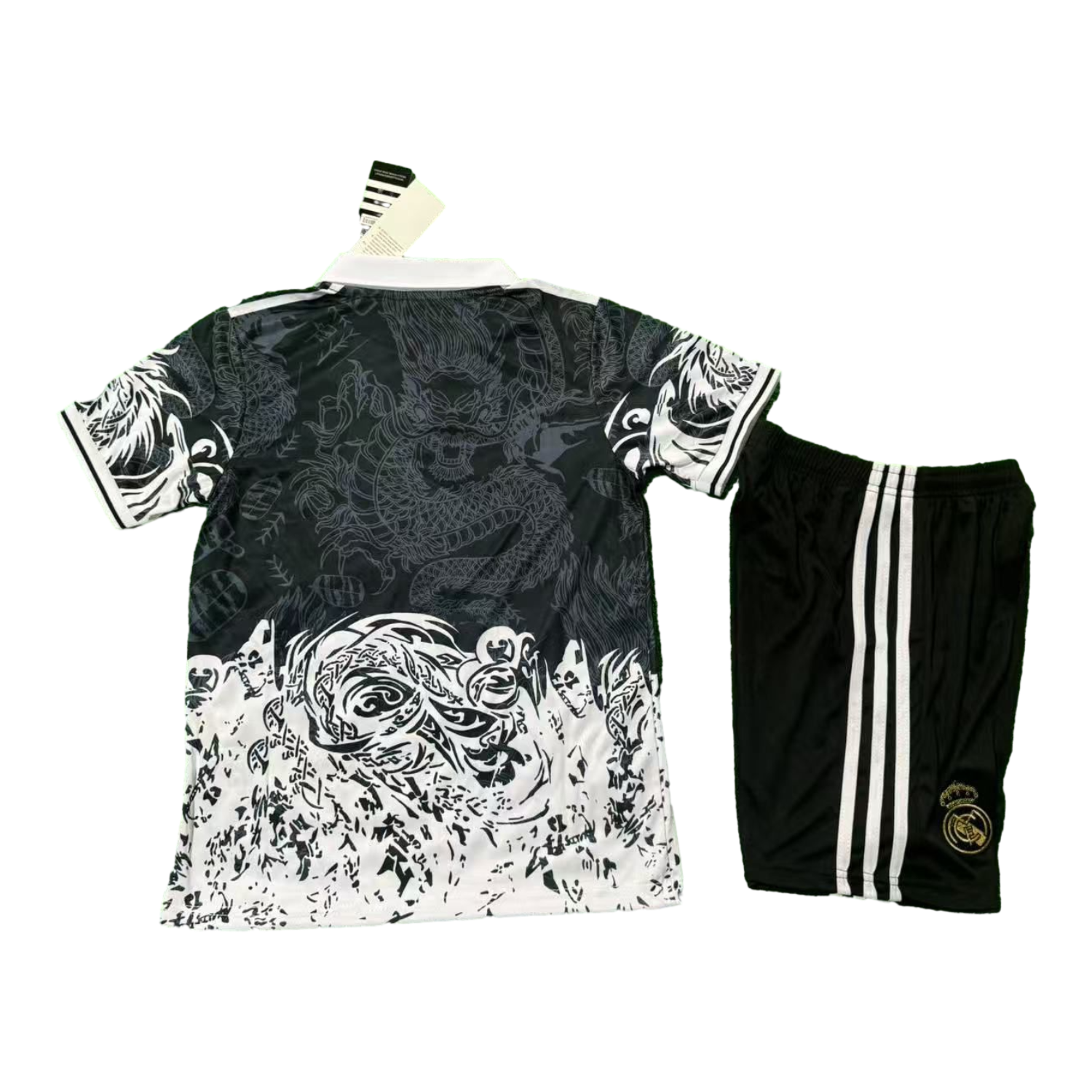 AlphaJersey-Real Madrid 25-26 White Fire Dragon Black Special Polo Kids Kit