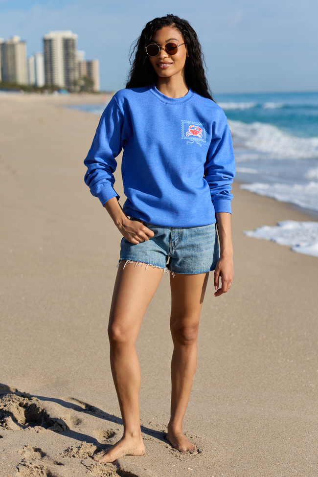 Coastal Stamps Blue Graphic Sweatshirt | Elegant Women's Fashion by coolavocek