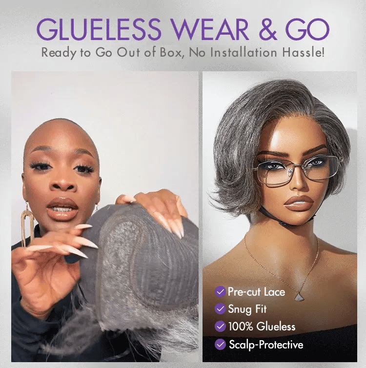 Salt and Pepper Short Pixie Cut Wig Glueless Minimalist HD Lace Grey Wig Pre-Cut Lace