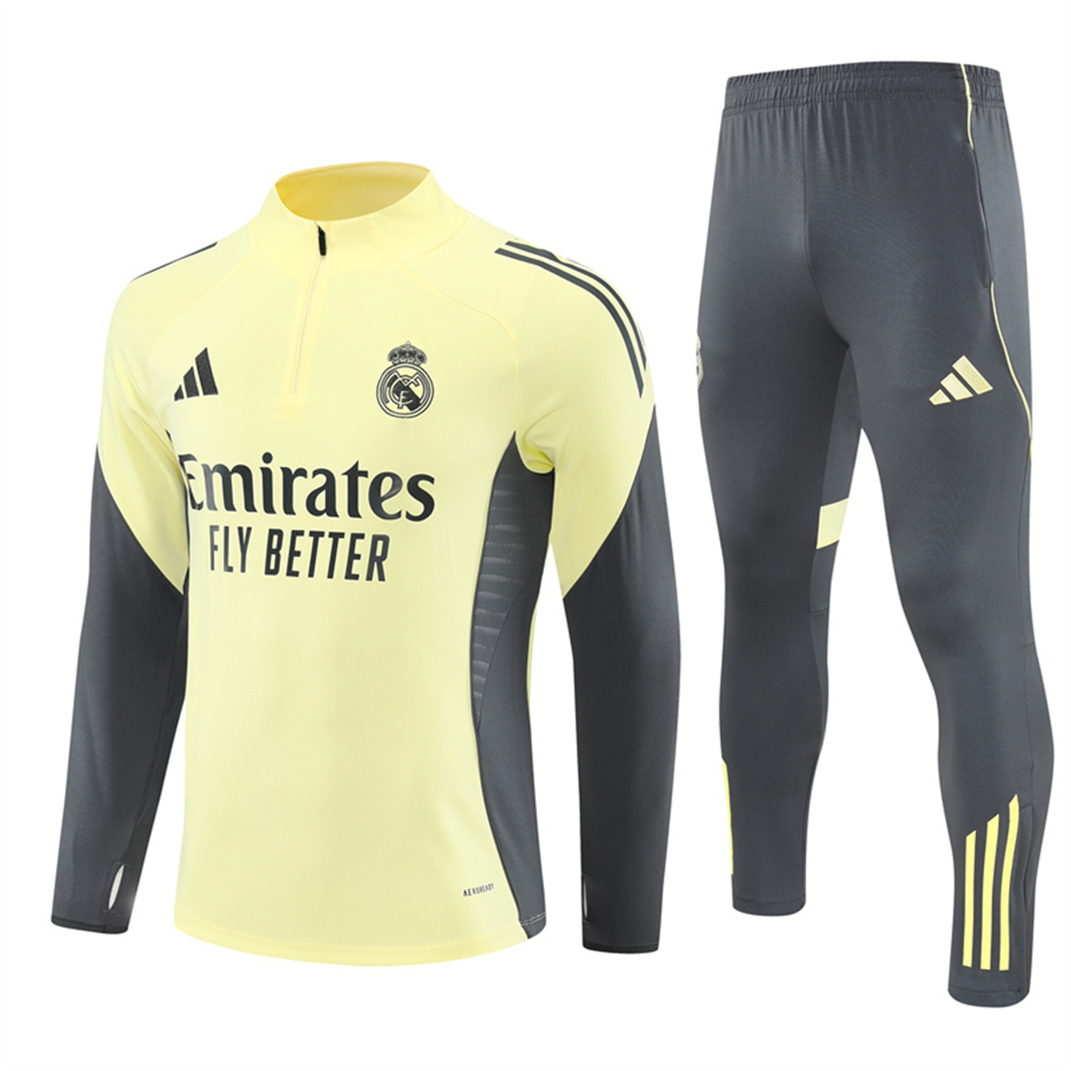 AlphaJersey-Real Madrid 25-26 Long Sleeves Training Set - Yellow Top & Gray Pants