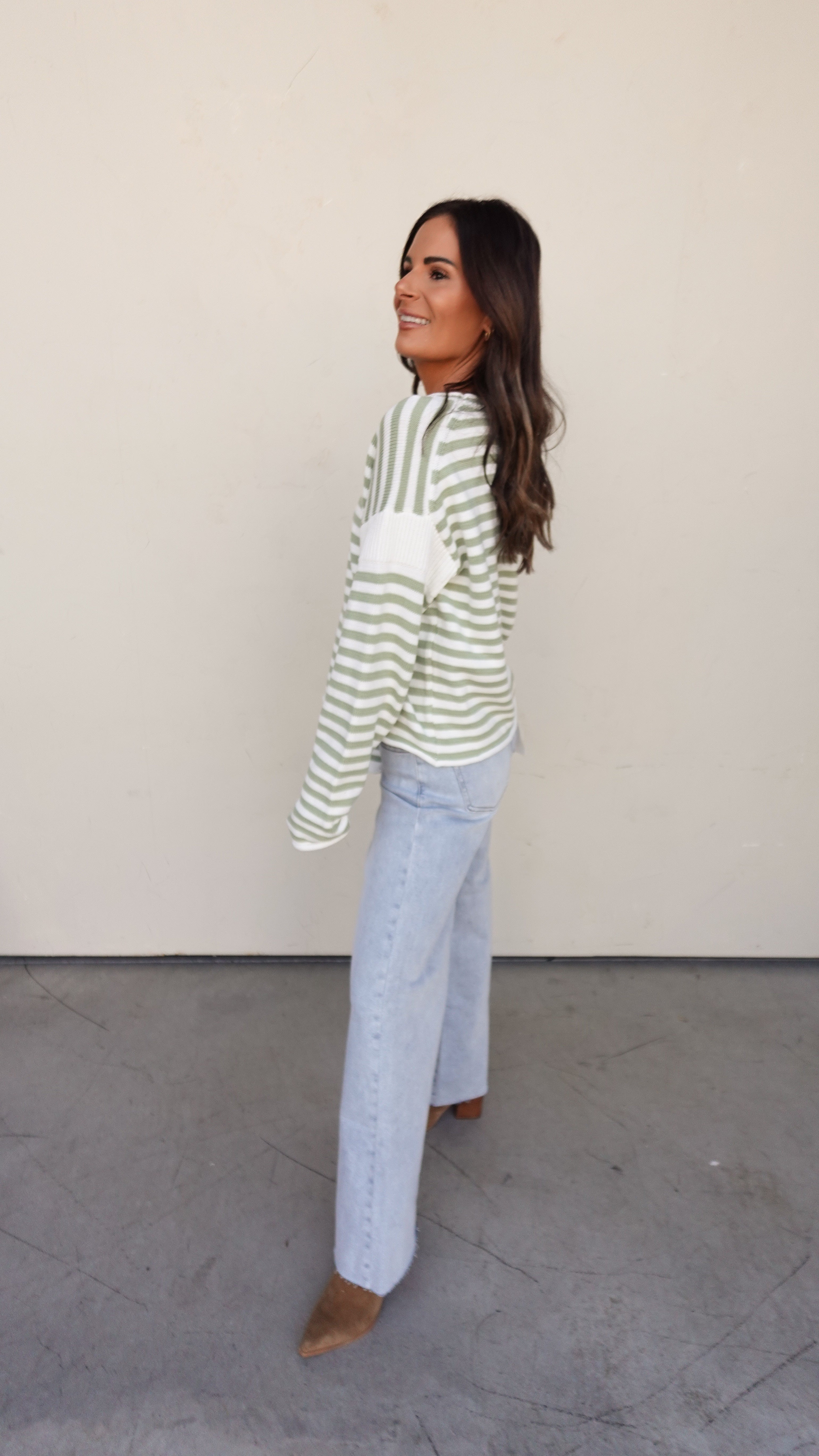 Matcha Striped Rolled-Hem Sweater | Elegant Women's Fashion by coolavocek