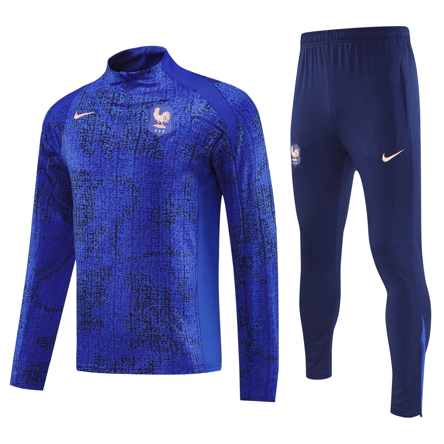 AlphaJersey-France 2026 Long Sleeves Training Set - Ocean Blue Top & Dark Blue Pants