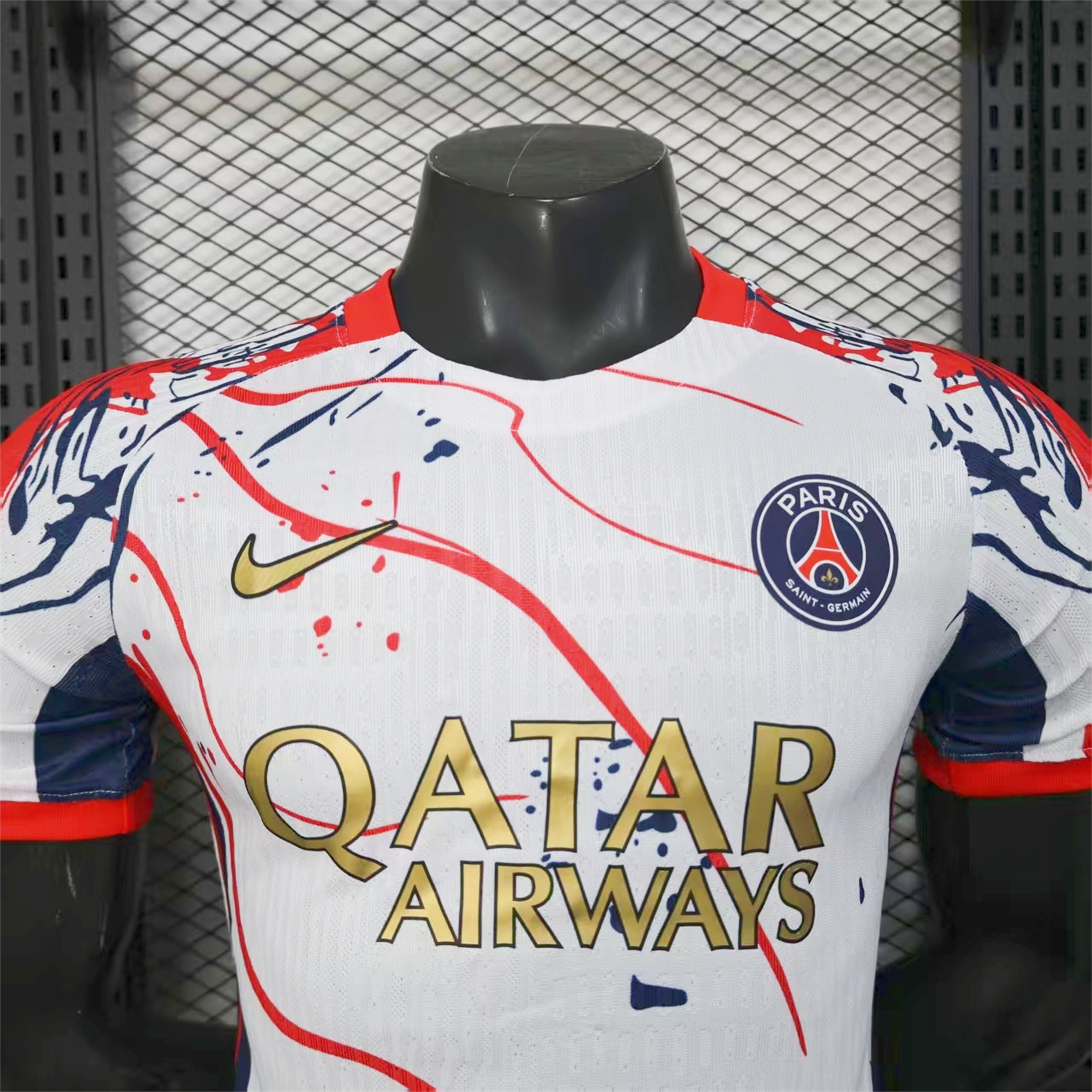 AlphaJersey-Paris Saint-Germain PSG 25-26 Red And Blue Lines White Special Jersey - Player Version