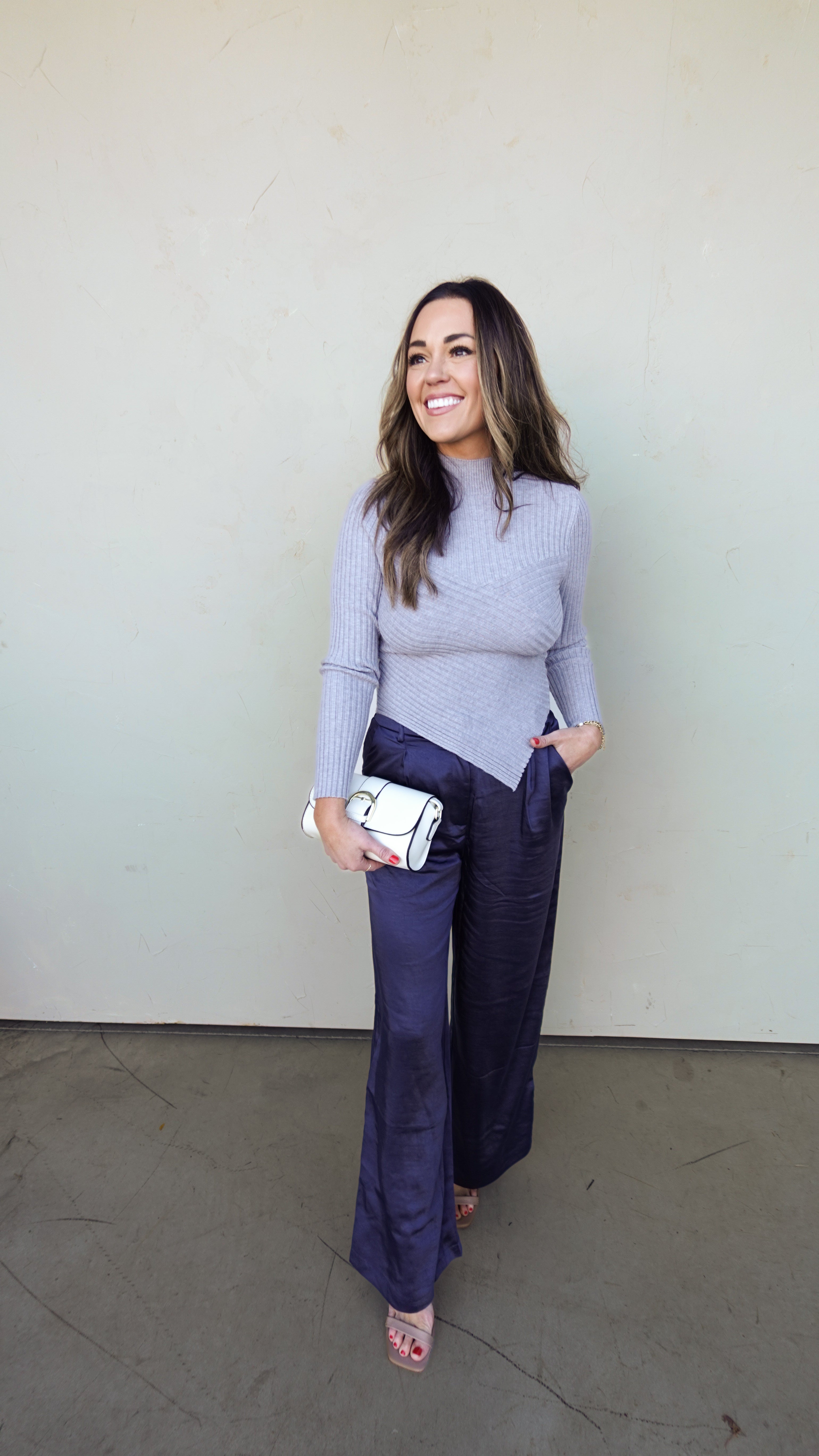 Gray Ribbed V-Hem Knit Top | Elegant Women's Fashion by coolavocek