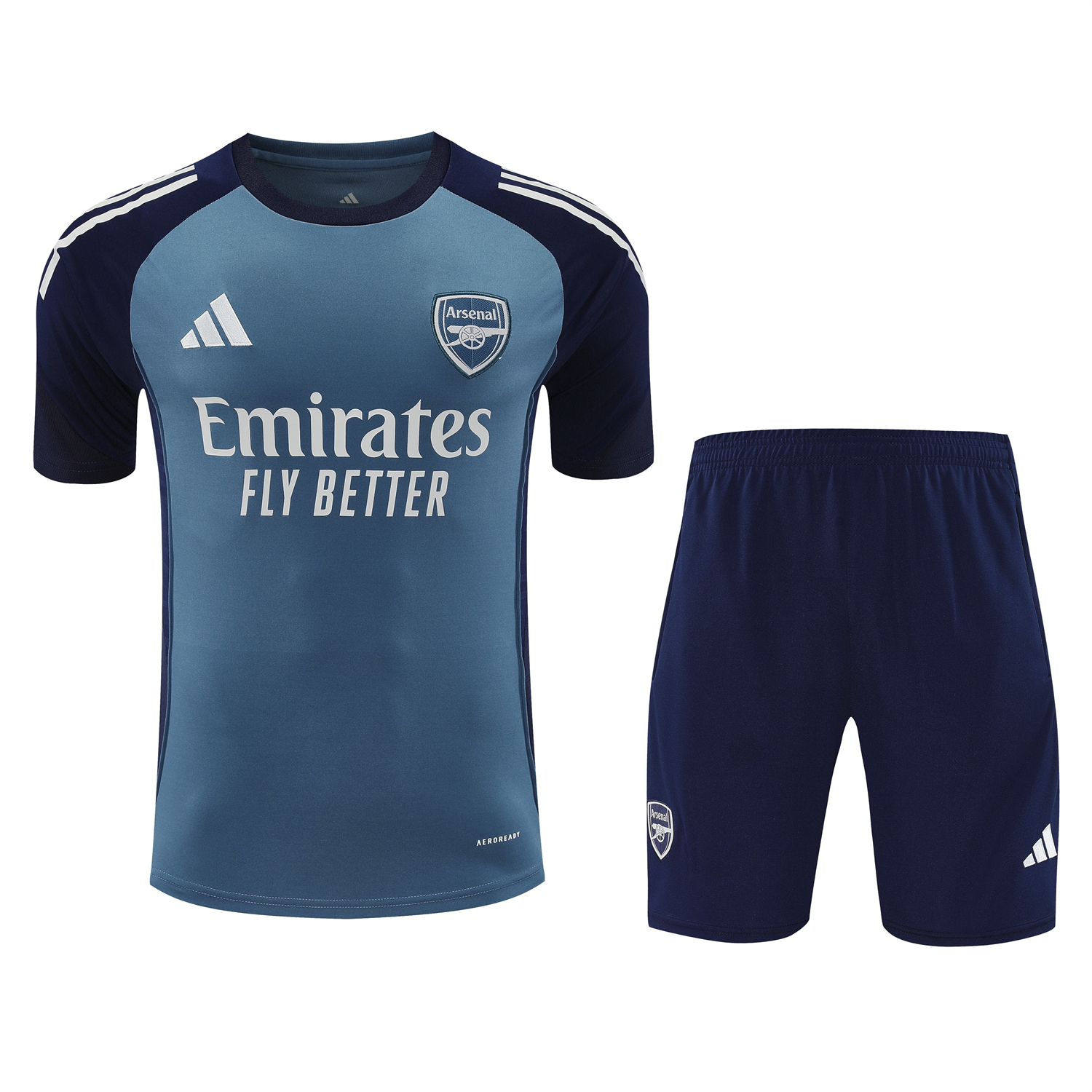 AlphaJersey-Arsenal 25-26 Short-Sleeve Training Set - Grey Blue Top & Dark Blue Shorts