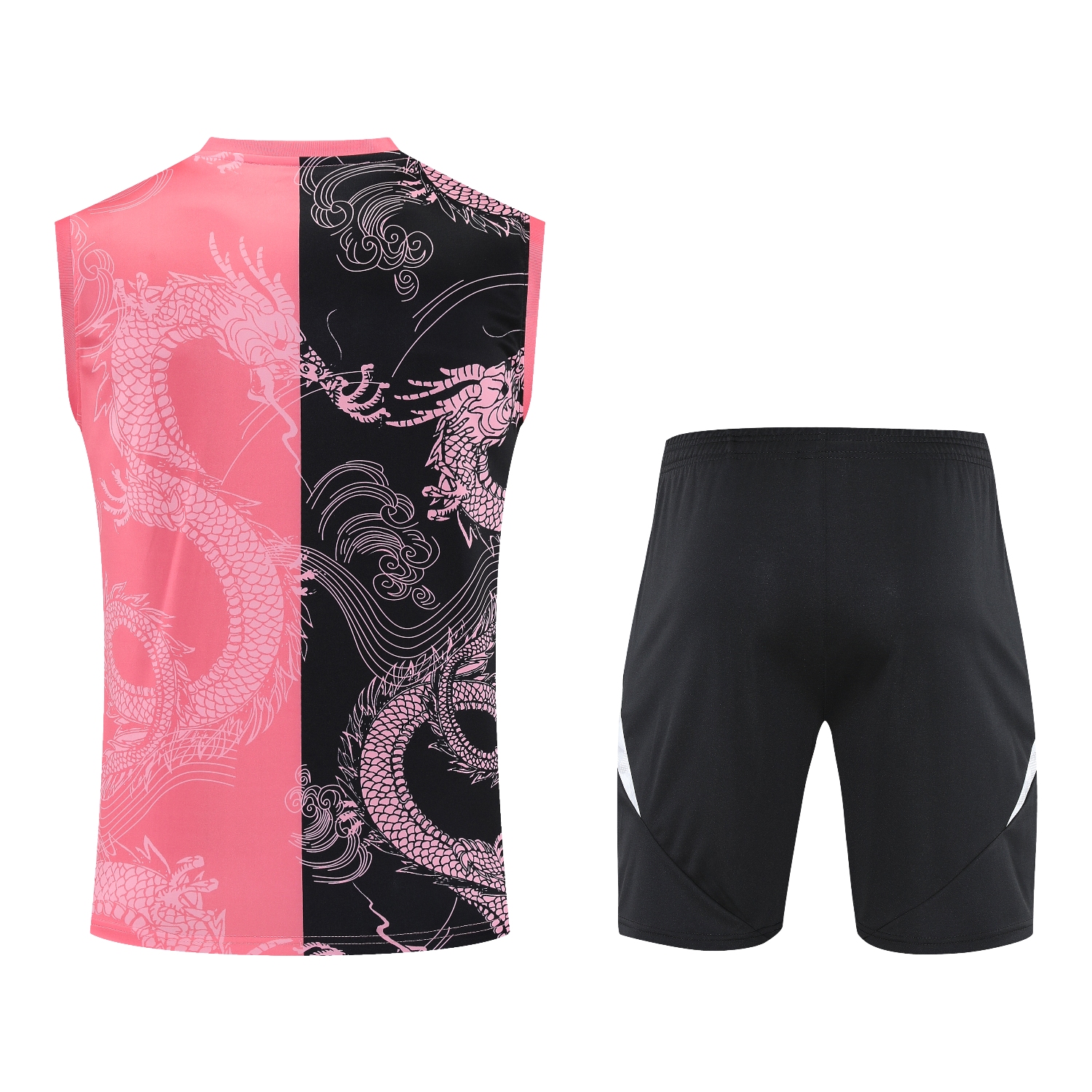 AlphaJersey-Real Madrid 25-26 Vest Training Set - Pink-Black Dragon Vest & Black-White Shorts