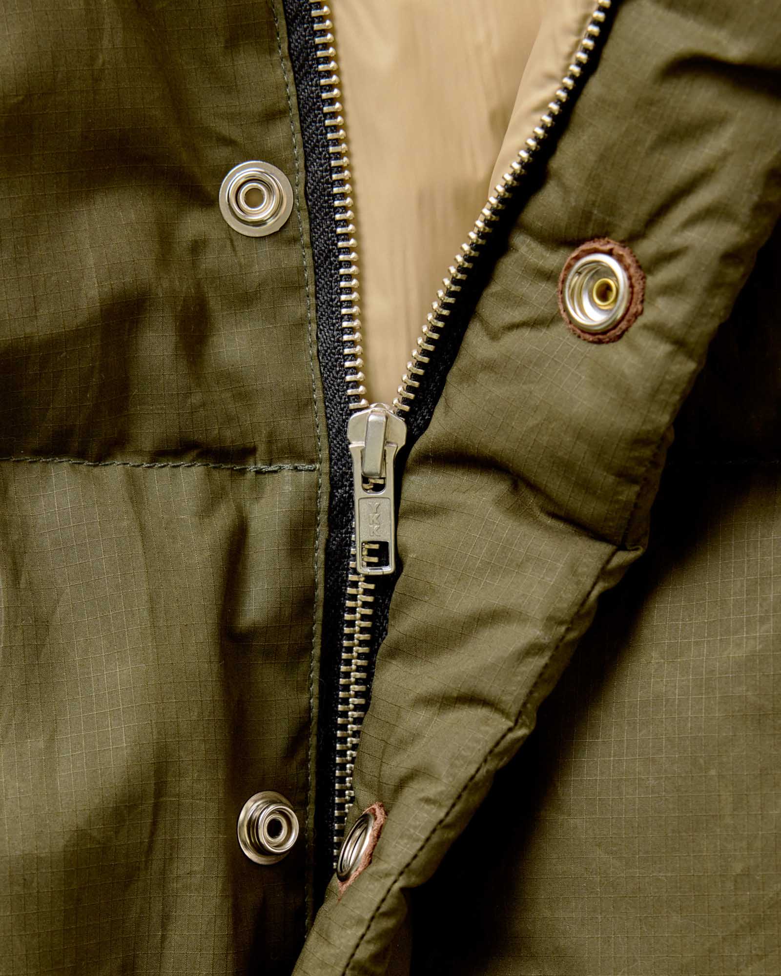 The Down Sweater in Olive Waxed Ripstop | Modern Menswear by yycbvcnbmmnbm
