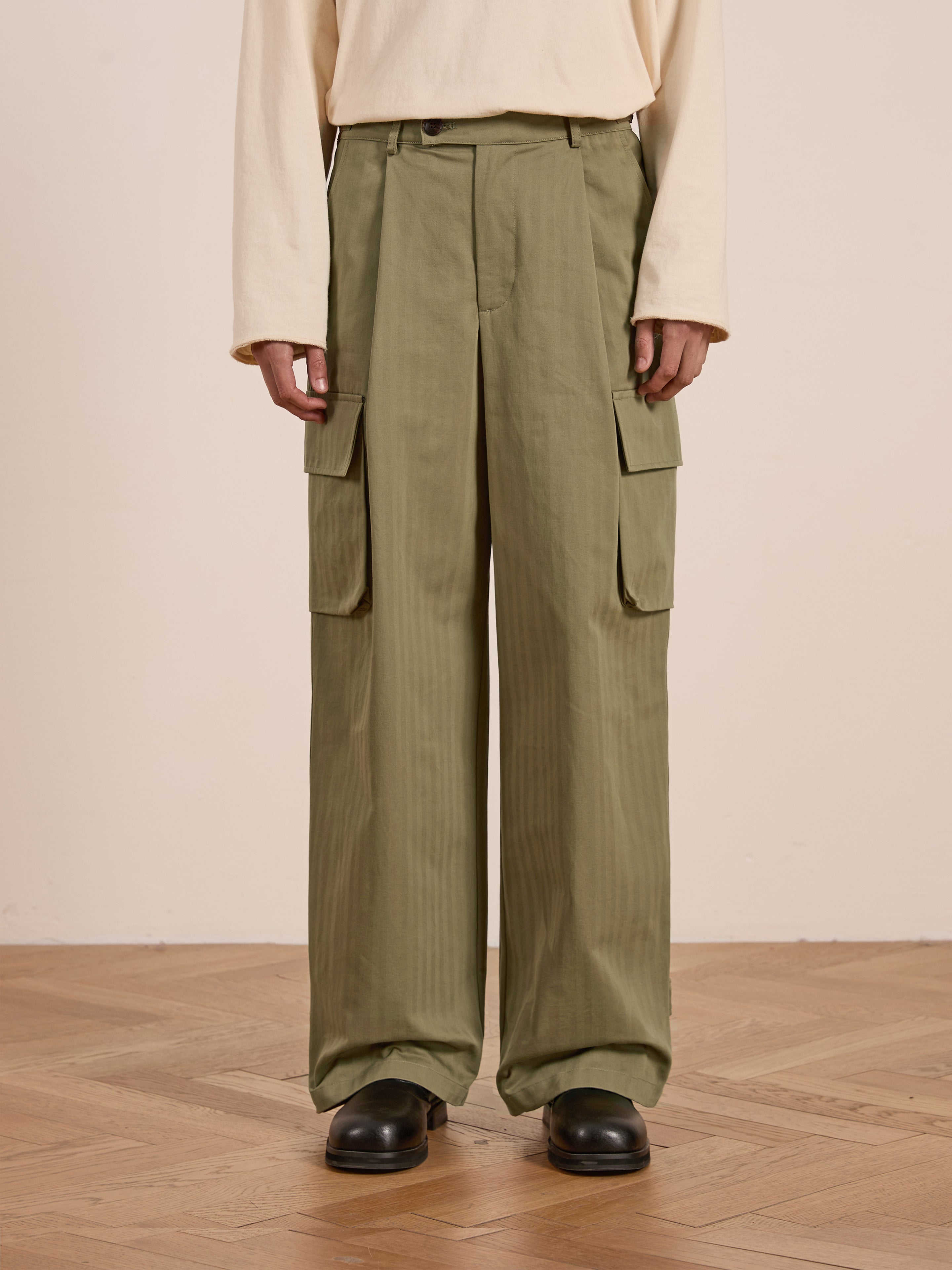 Hava Herringbone Pleated Cargo Trousers | Modern Menswear by yycbvcnbmmnbm