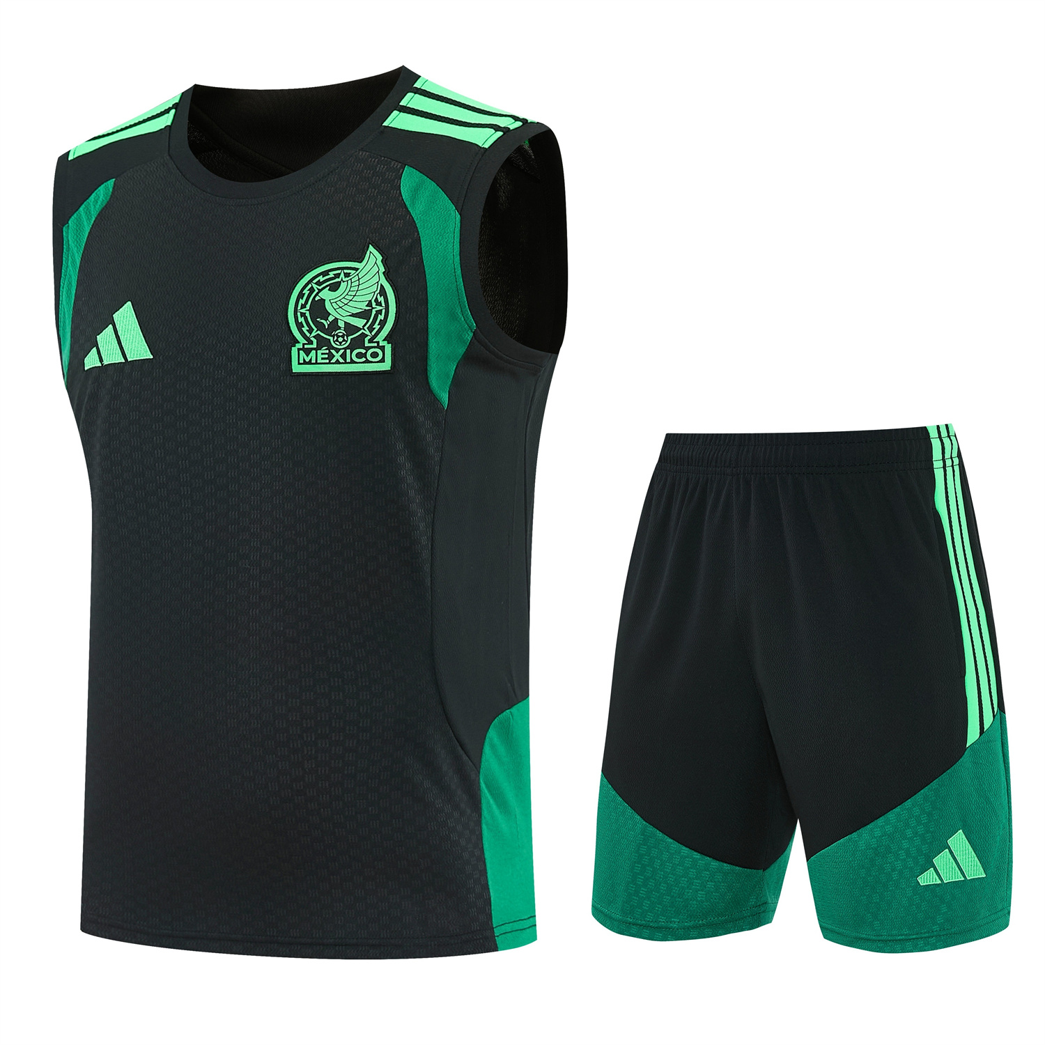 AlphaJersey-Mexico 2026 Vest Training Set - Black With Green Vest and Shorts