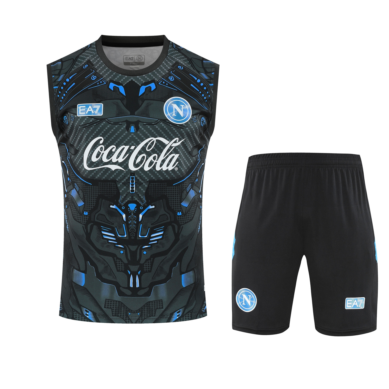 AlphaJersey-Napoli 25-26 Vest Training Set - Black Mecha Vest & Black Shorts