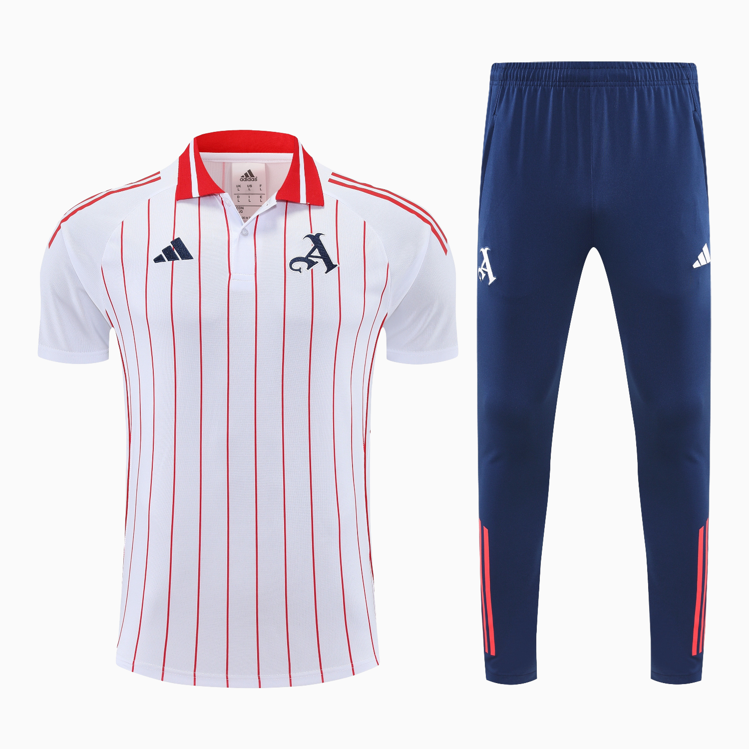AlphaJersey-Arsenal 25-26 POLO Short-Sleeve Training Set - White Top and Deep Blue Pants