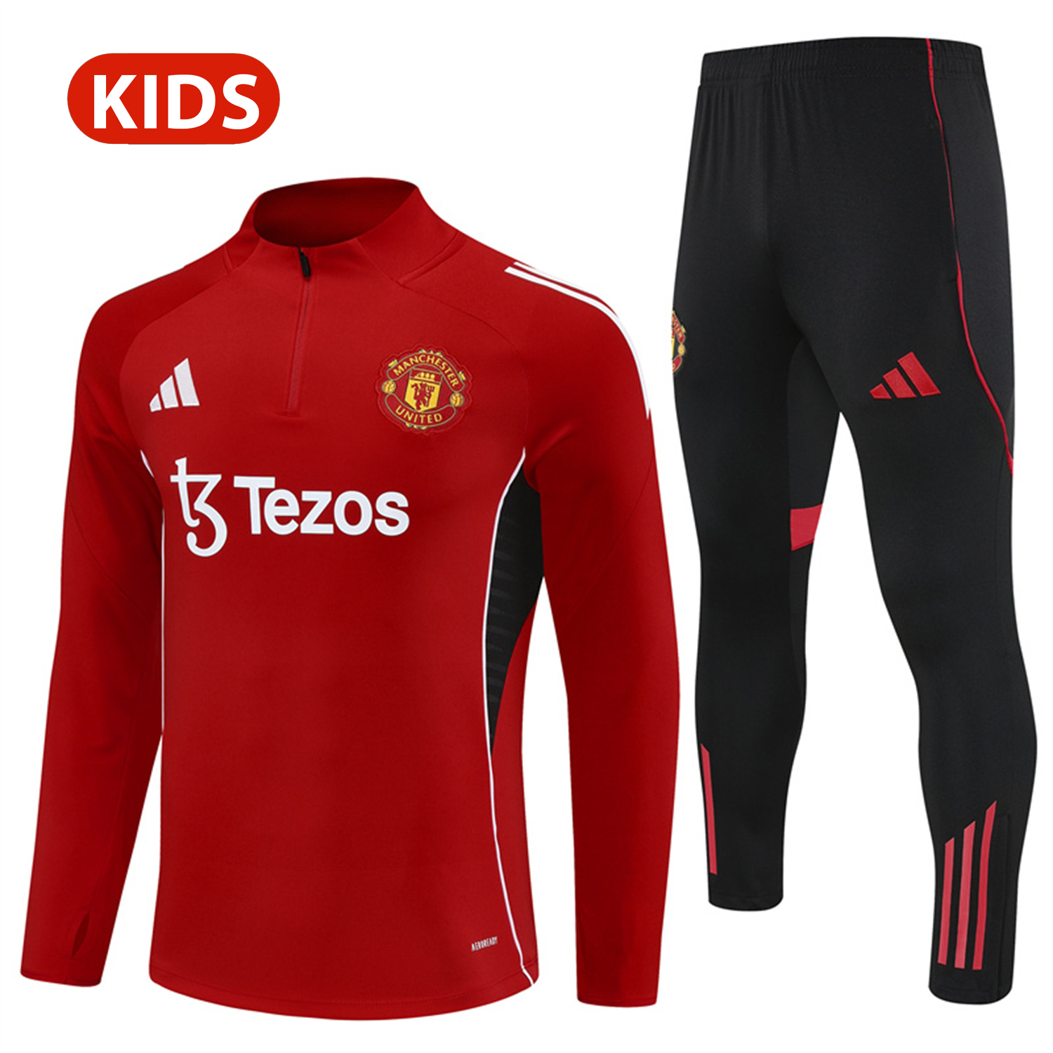 AlphaJersey-Manchester United 25-26 Kid Long Sleeves Training Set - Red Top & Black Pants
