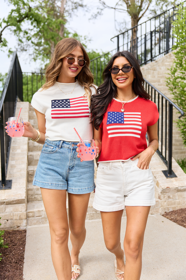 White American Flag Knit Top | Elegant Women's Fashion by coolavocek